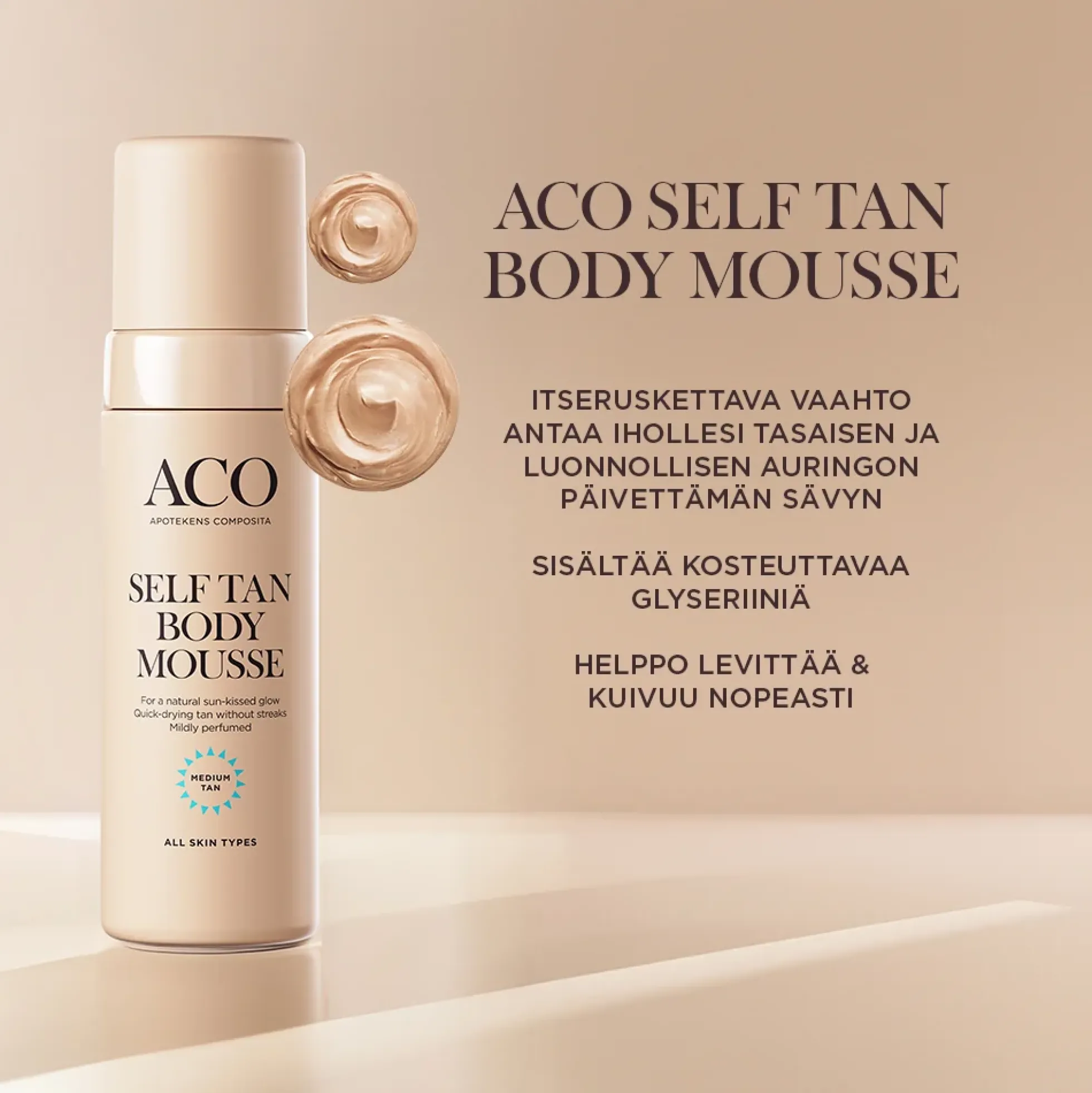 ACO Self Tan Body Mousse itseruskettava vaahto 150 ml