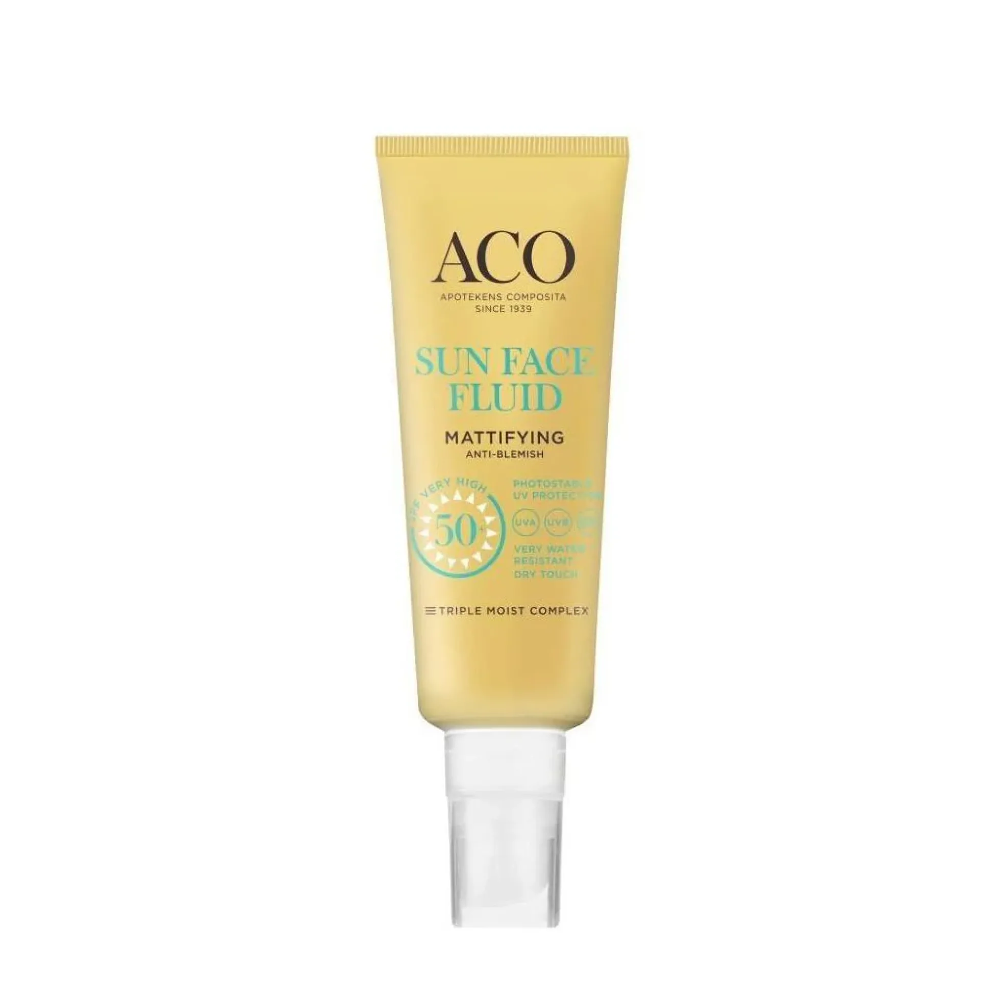 ACO Sun Face Fluid SPF50+ Mattifying -mattapinnan jättävä aurinkovoide kasvoille