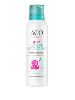ACO Sun Kids Active Sun Mousse SPF50 aurinkovaahto lapsille + ACO sun kids stick kaupan päälle!
