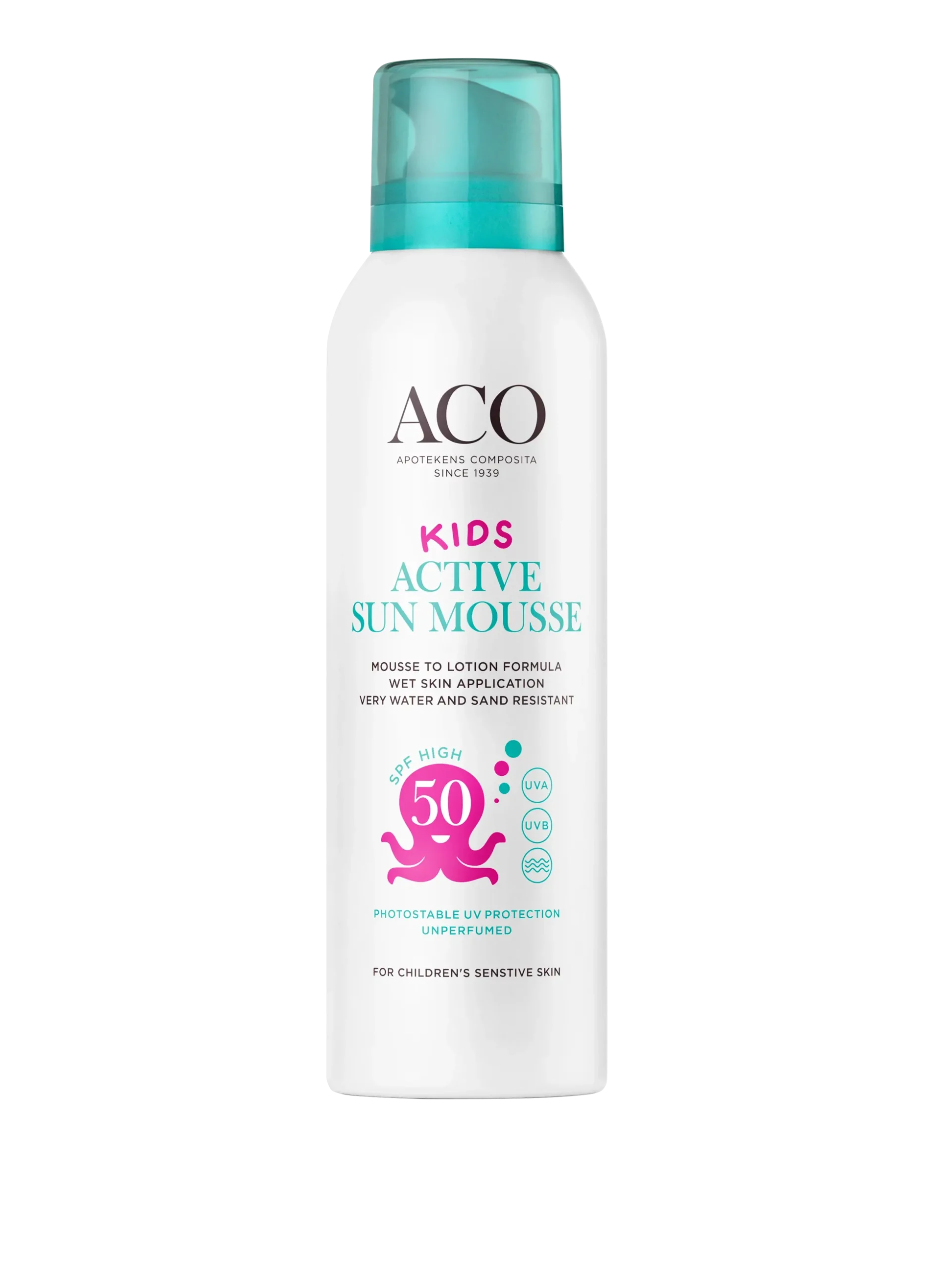 ACO Sun Kids Active Sun Mousse SPF50 aurinkovaahto lapsille + ACO sun kids stick kaupan päälle!
