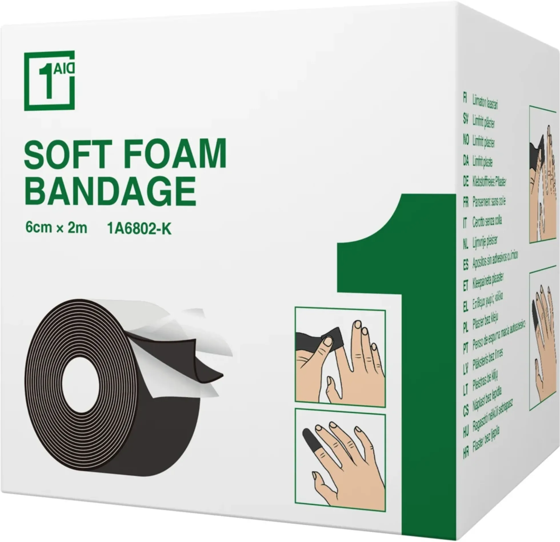 1Aid Soft Foam Laastari Musta 6cm x 2m 1 kpl
