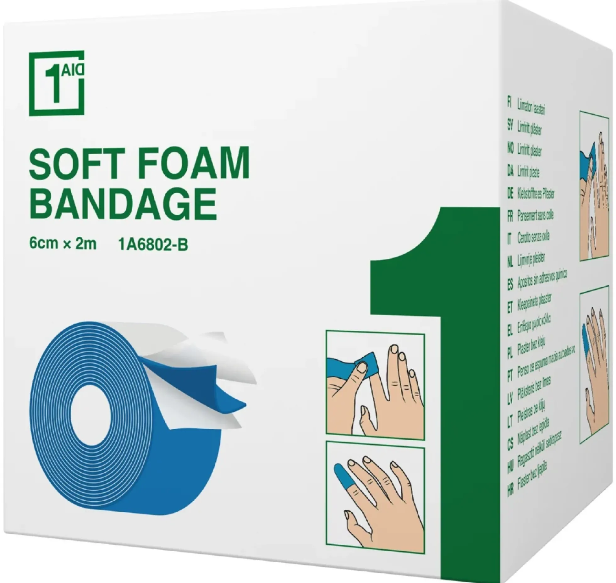 1Aid Soft Foam Laastari Sininen 6cm x 2m 1 kpl