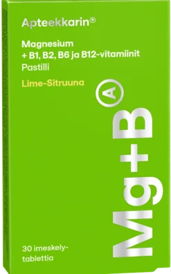 Apteekkarin Magnesium+ B pastilli lime-sitruuna 30 kpl