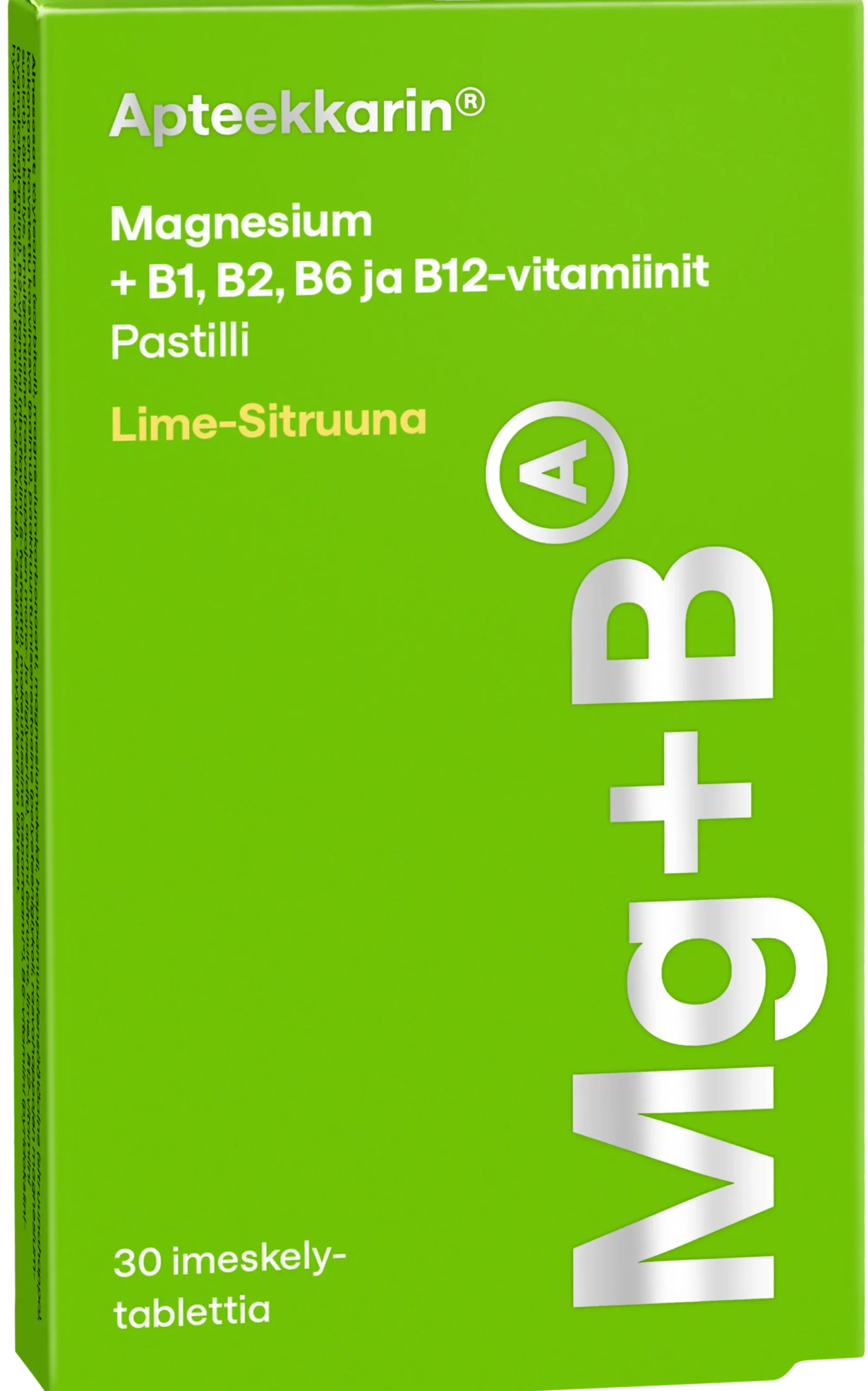 Apteekkarin Magnesium+ B pastilli lime-sitruuna 30 kpl
