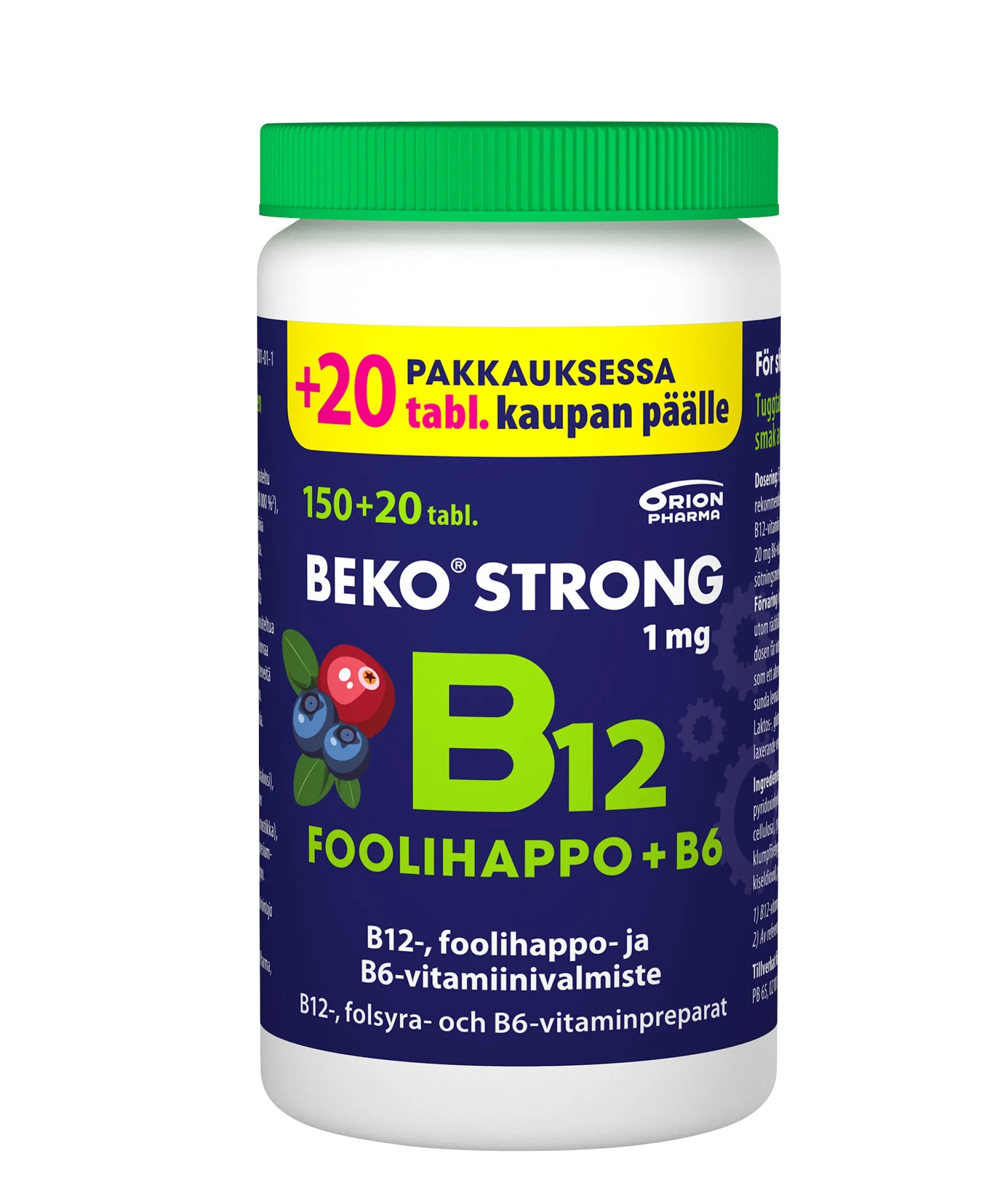 Beko strong B12 + Foolihappo + B6 Purutabletti - kampanjapakkaus 150+20