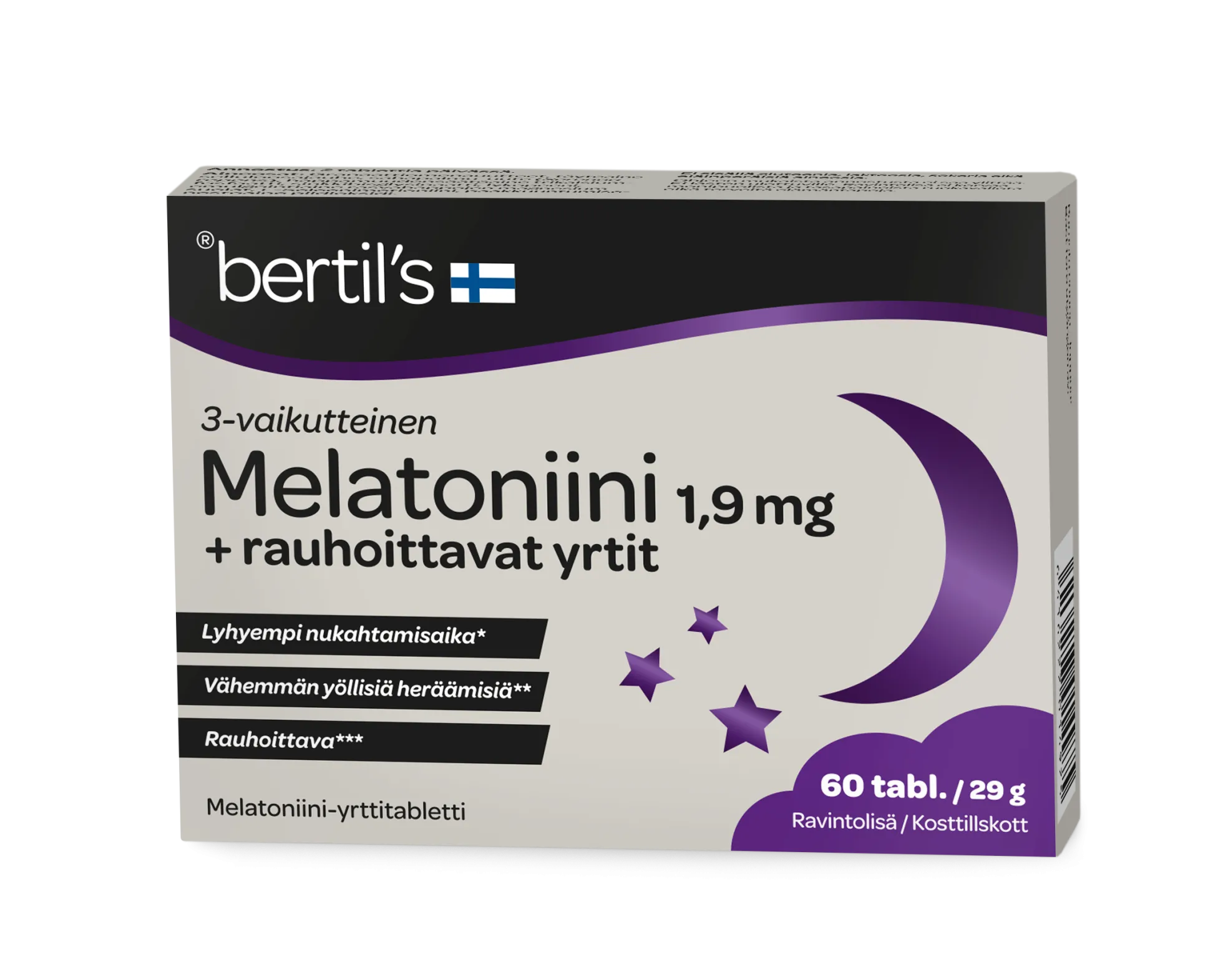 Bertil`s Melatoniini 1,9 mg + rauhoittavat yrtit 60 tabl.