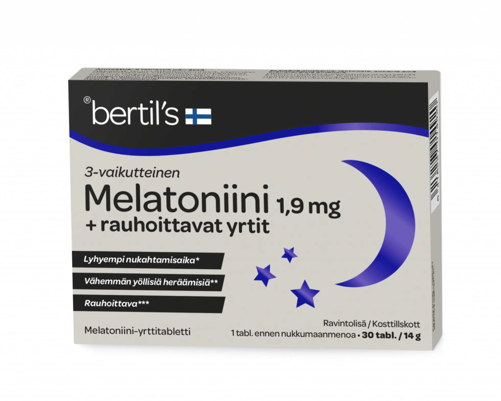 Bertil`s Melatoniini 1,9 mg + rauhoittavat yrtit 30 tabl.