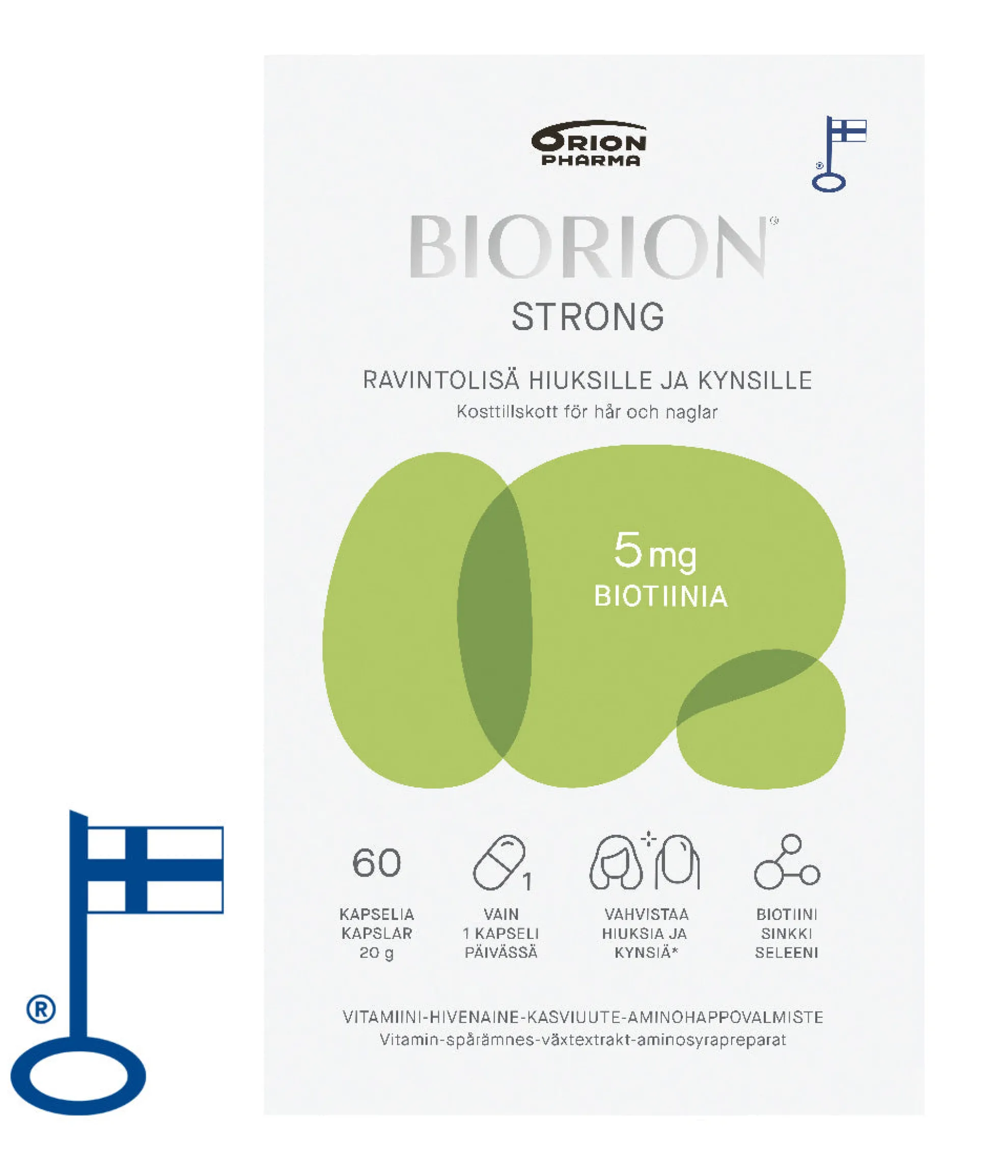 Biorion Strong 5 mg 60 kaps ravintolisä kynsille ja hiuksille