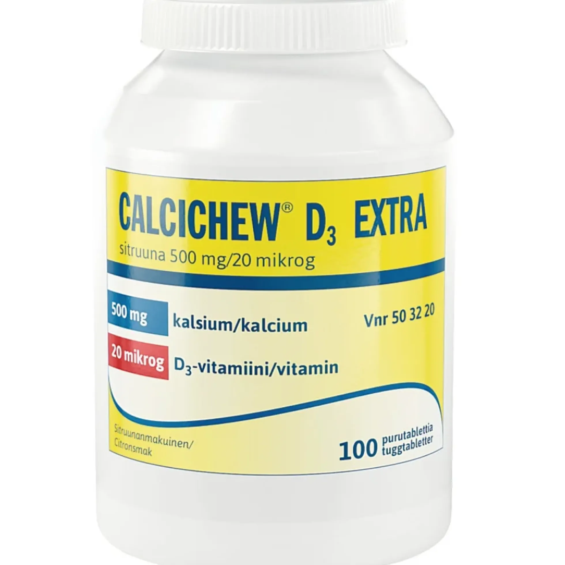 Calcichew D3 Extra sitruuna 500 mg/20 mikrog -purutabletti