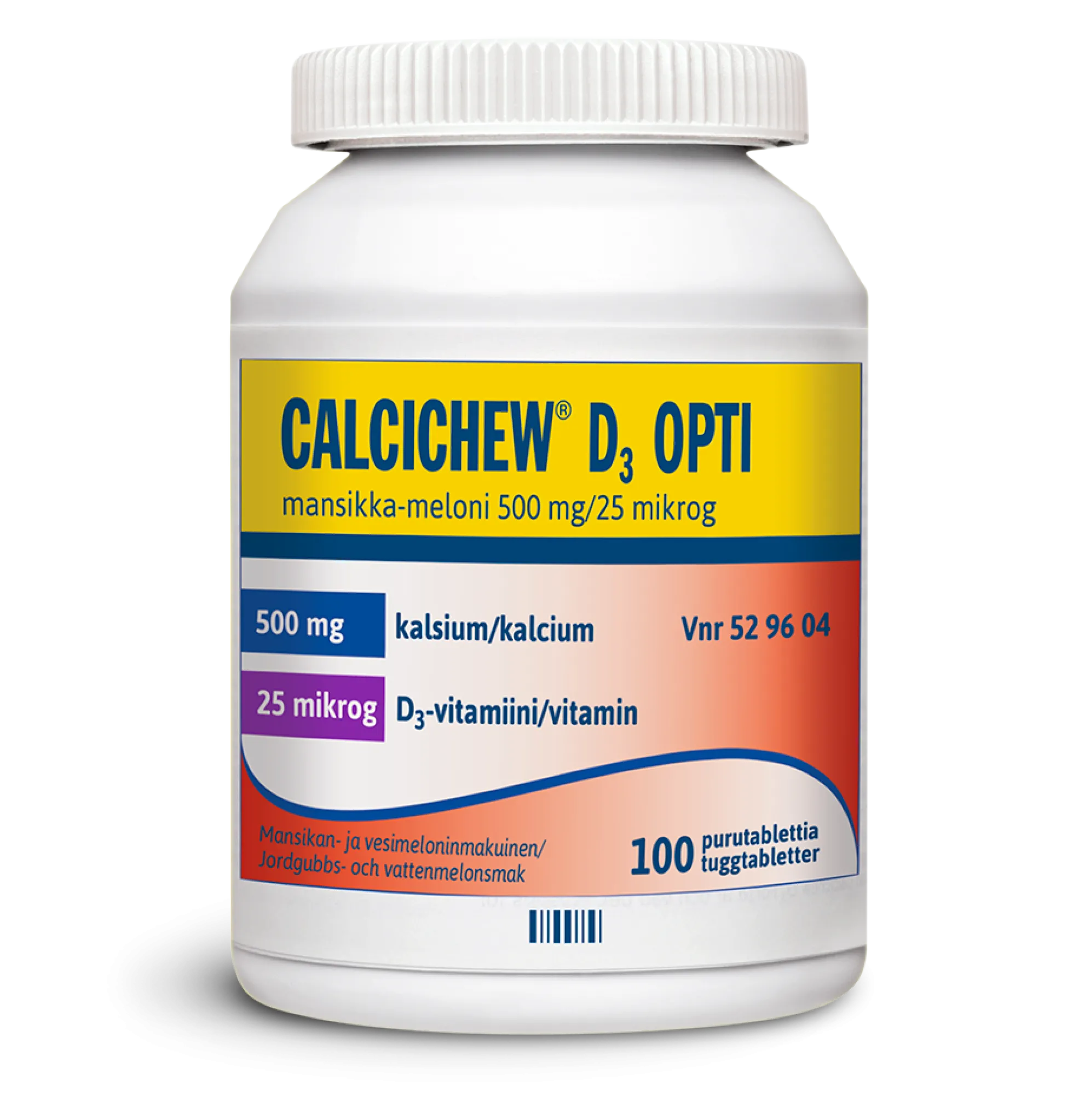 Calcichew D3 Opti mansikka-meloni 500 mg/25 mikrog -purutabletti