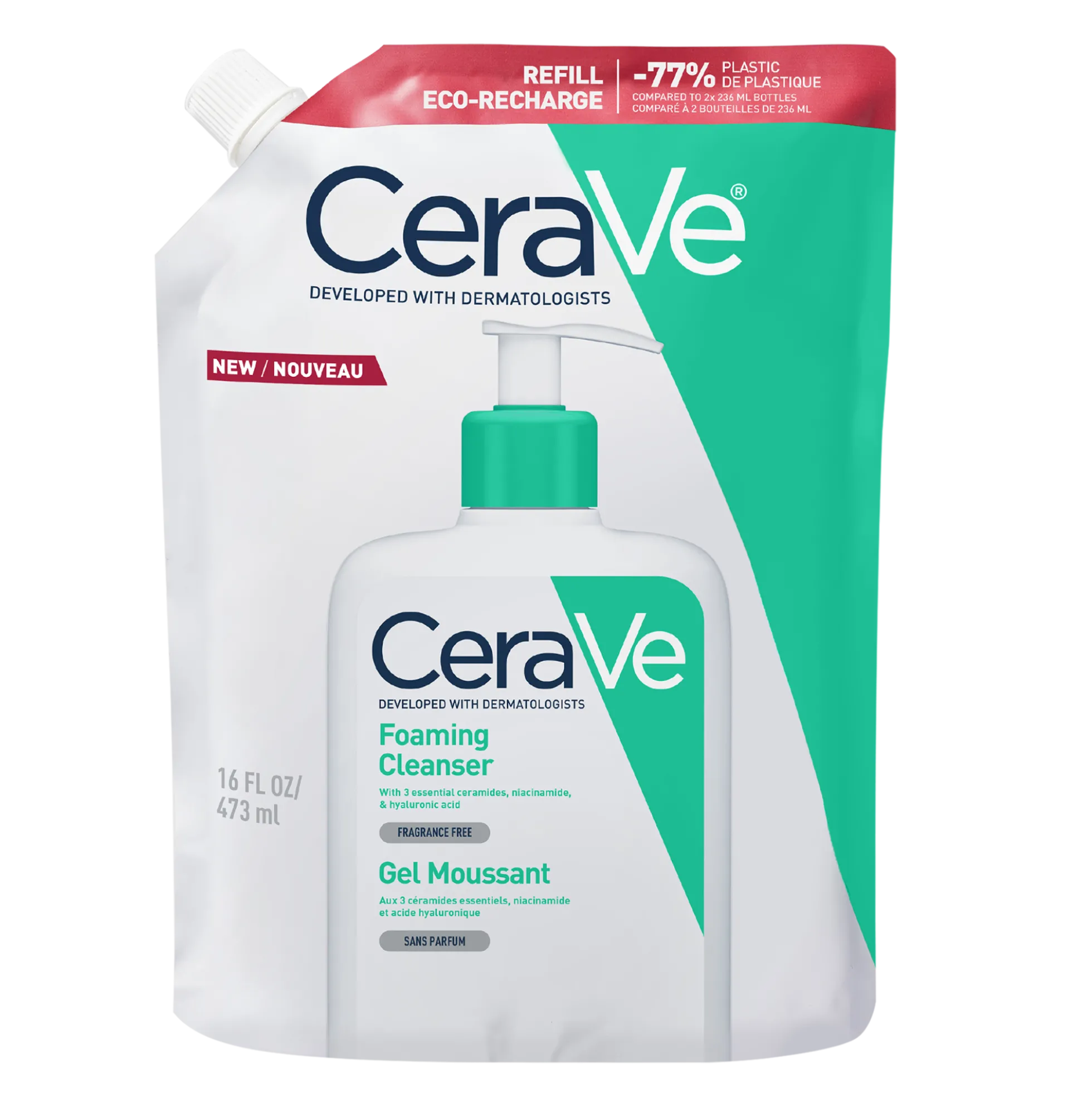 Cerave Foaming Cleanser täyttöpakkaus vaahtoava puhdistustuote normaalille ja rasvoittuvalle iholle 473 ml