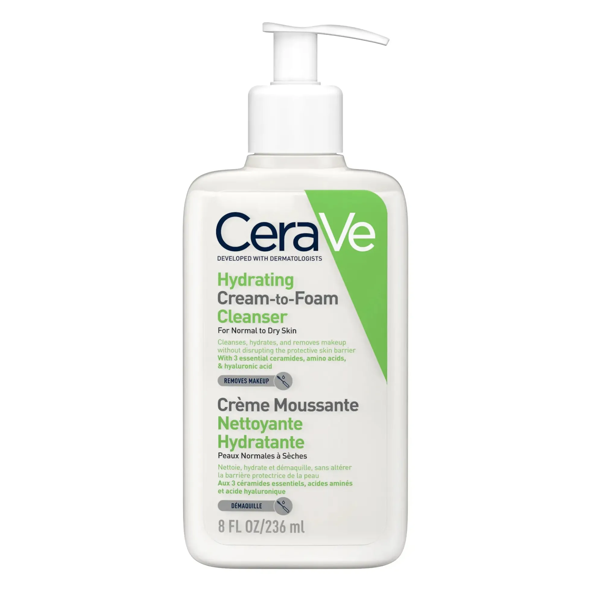 CeraVe Hydrating Cream-to-Foam Cleanser vaahtoava puhdistustuote normaalille ja kuivalle iholle236 ml