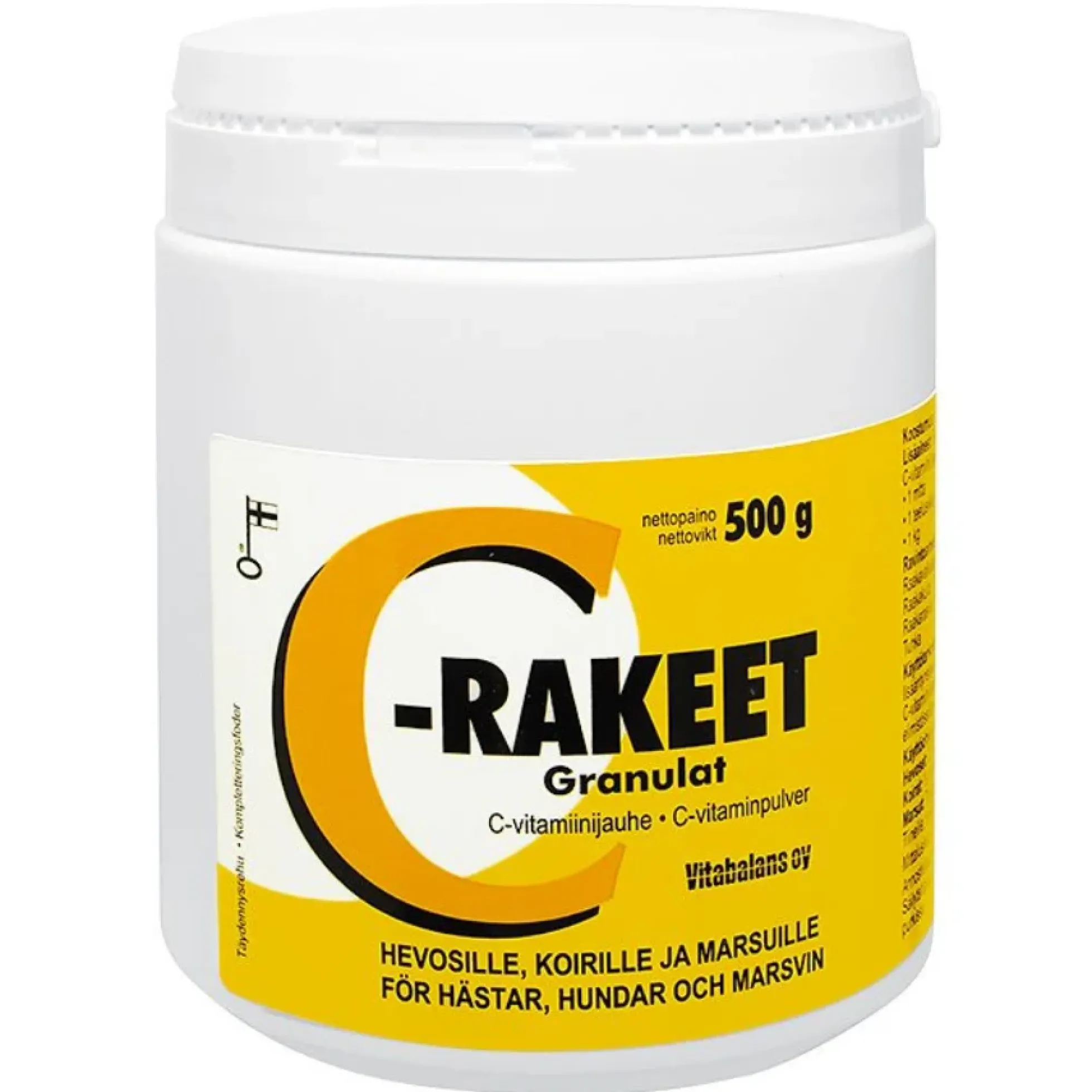 C-jauhe -Helppokäyttöinen C-vitamiinijauhe marsuille, koirille ja hevosille Eri pakkauskokoja