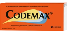 Codemax -lakritsin makuinen imeskelytabletti -eri kokoja