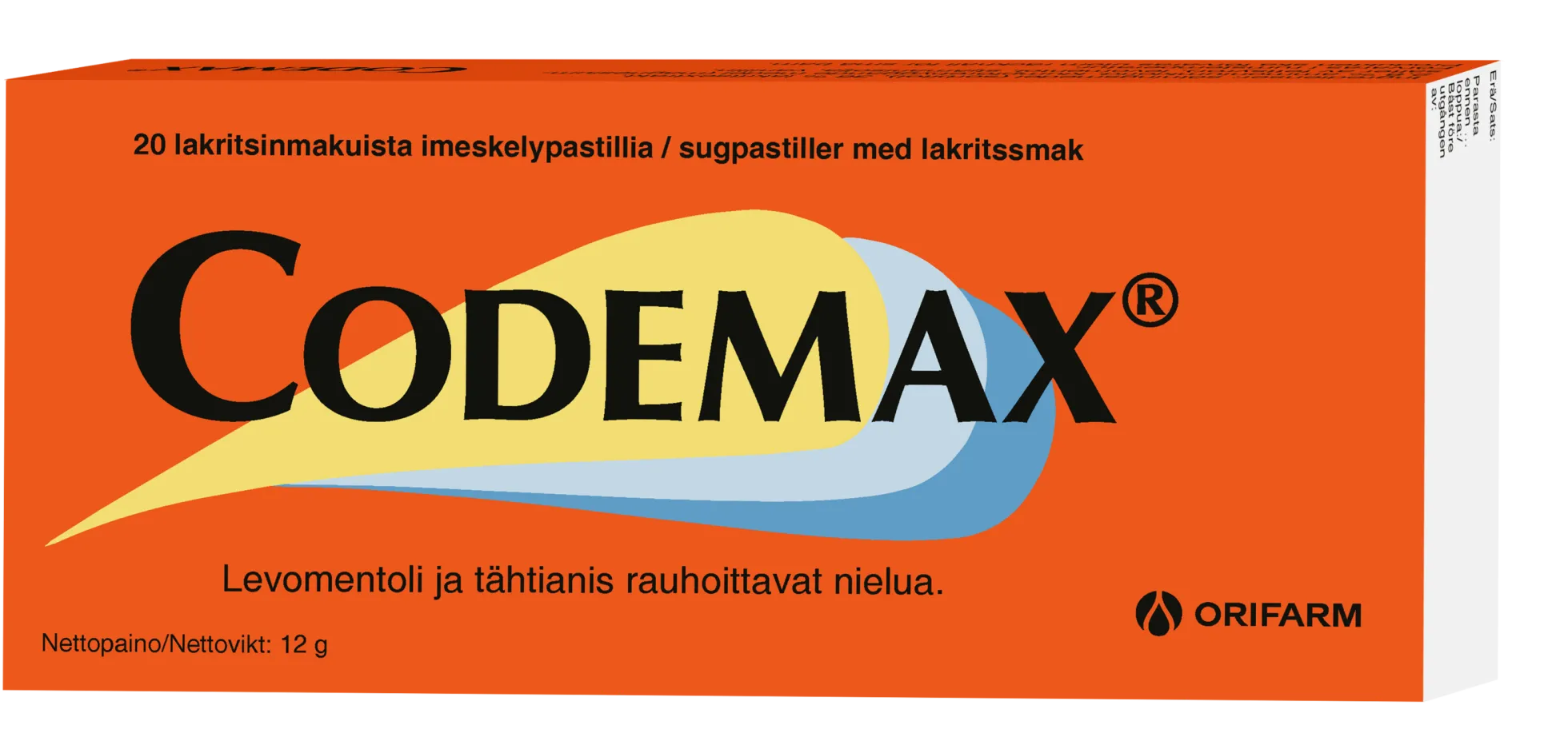 Codemax -lakritsin makuinen imeskelytabletti -eri kokoja