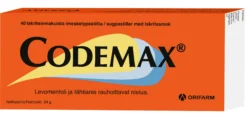 Codemax -lakritsin makuinen imeskelytabletti -eri kokoja