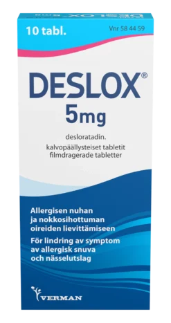 Deslox 5 mg allergialääke -Eri pakkauskokoja