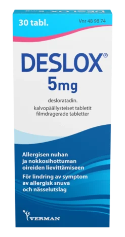 Deslox 5 mg allergialääke -Eri pakkauskokoja