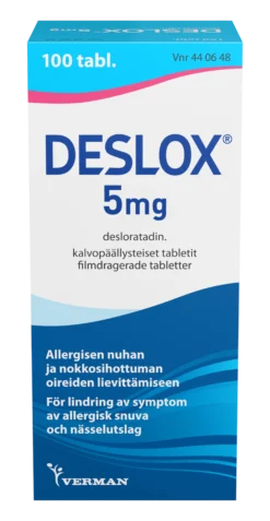 Deslox 5 mg allergialääke -Eri pakkauskokoja