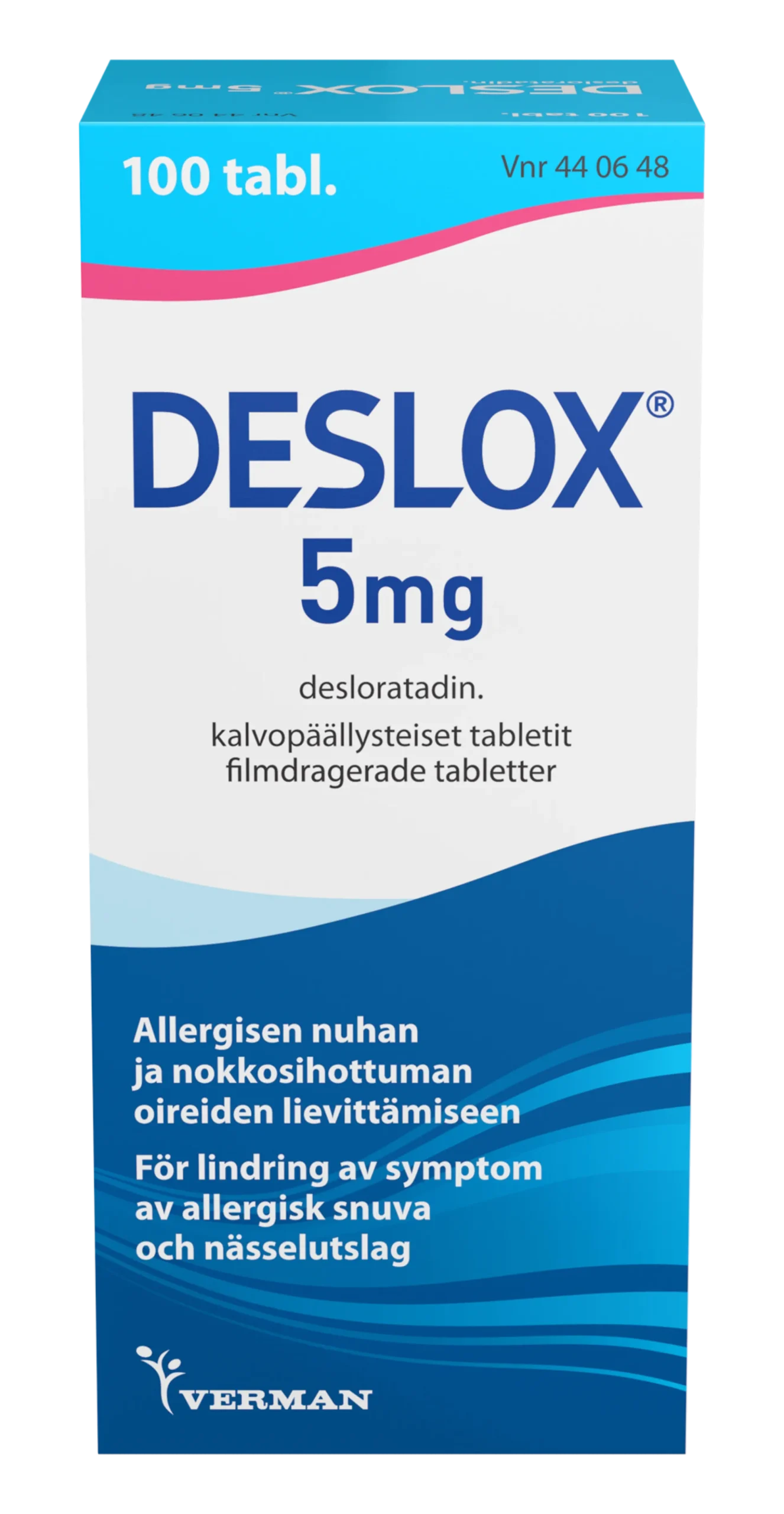 Deslox 5 mg allergialääke -Eri pakkauskokoja