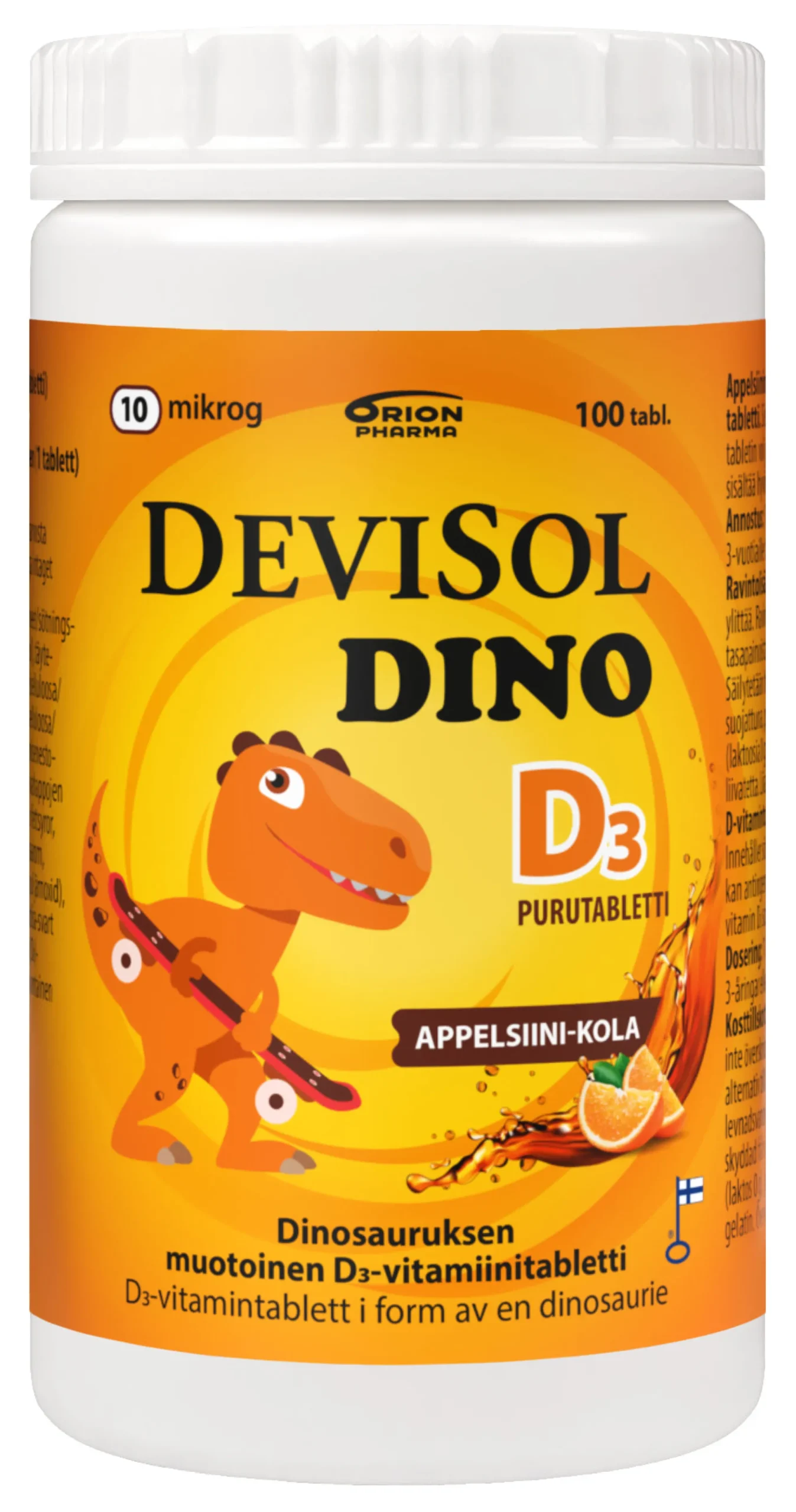 DeviSol Dino appelsiini-kola 10 mikrog 100 tabl.