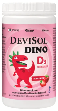 Devisol Dino Mansikka 10 mikrog -pureskeltava D-vitamiini 100 tabl
