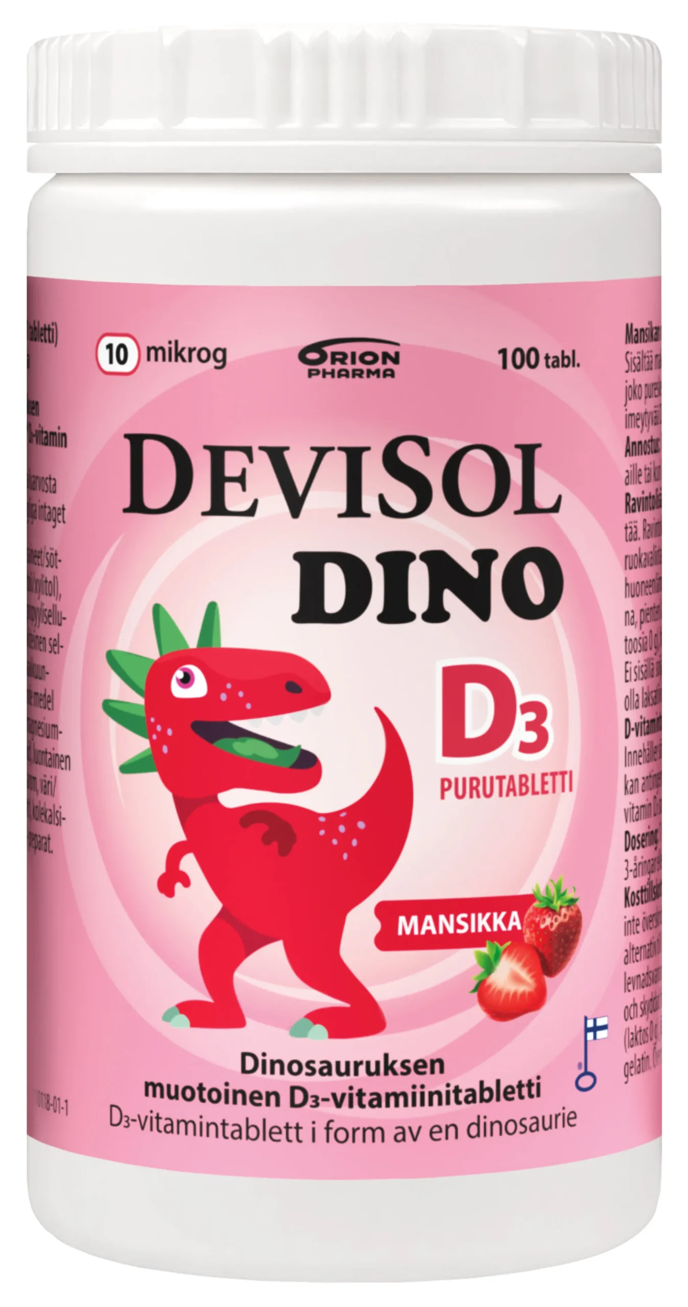 Devisol Dino Mansikka 10 mikrog -pureskeltava D-vitamiini 100 tabl