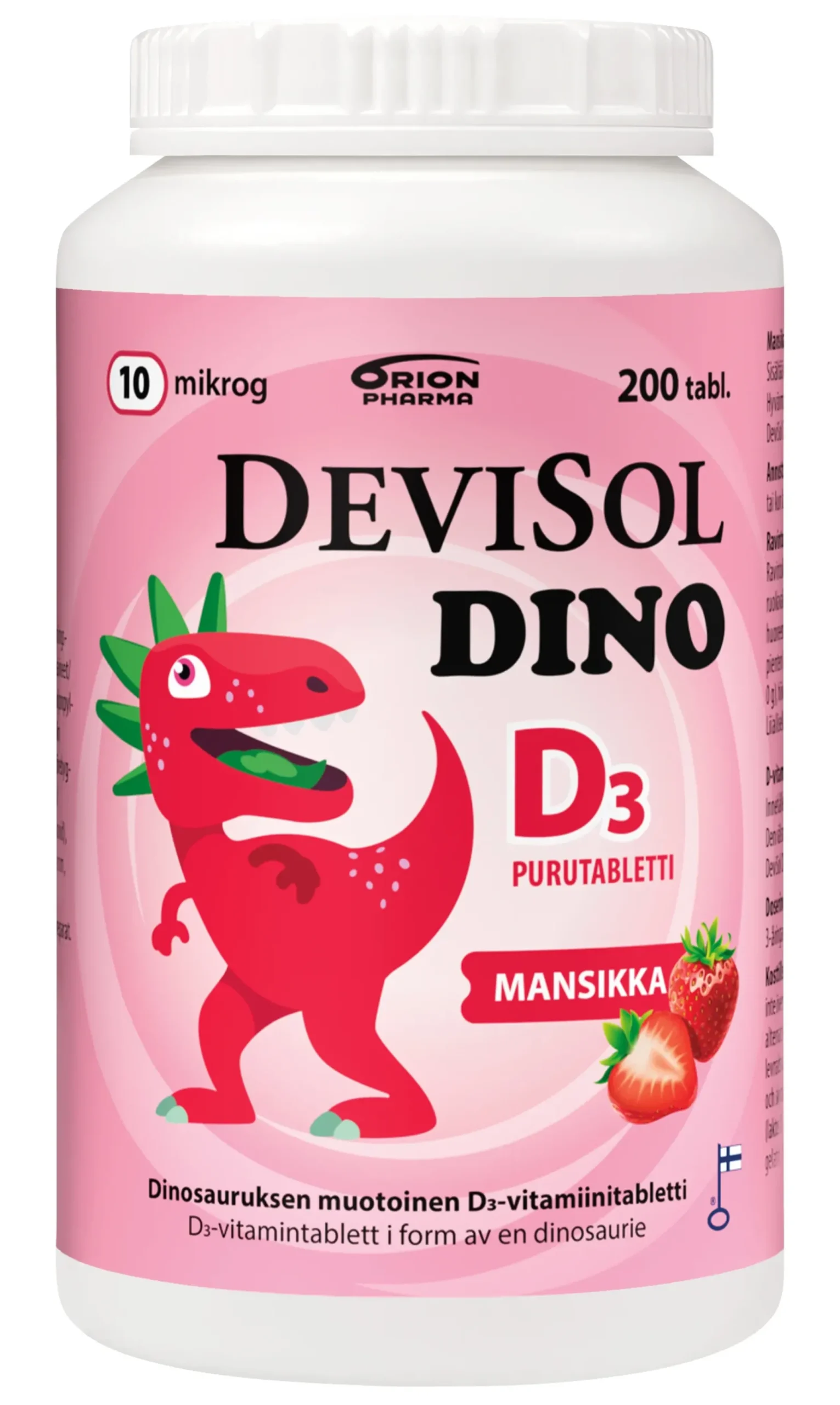 Devisol Dino Mansikka 10 mikrog -pureskeltava D-vitamiini200 tabl