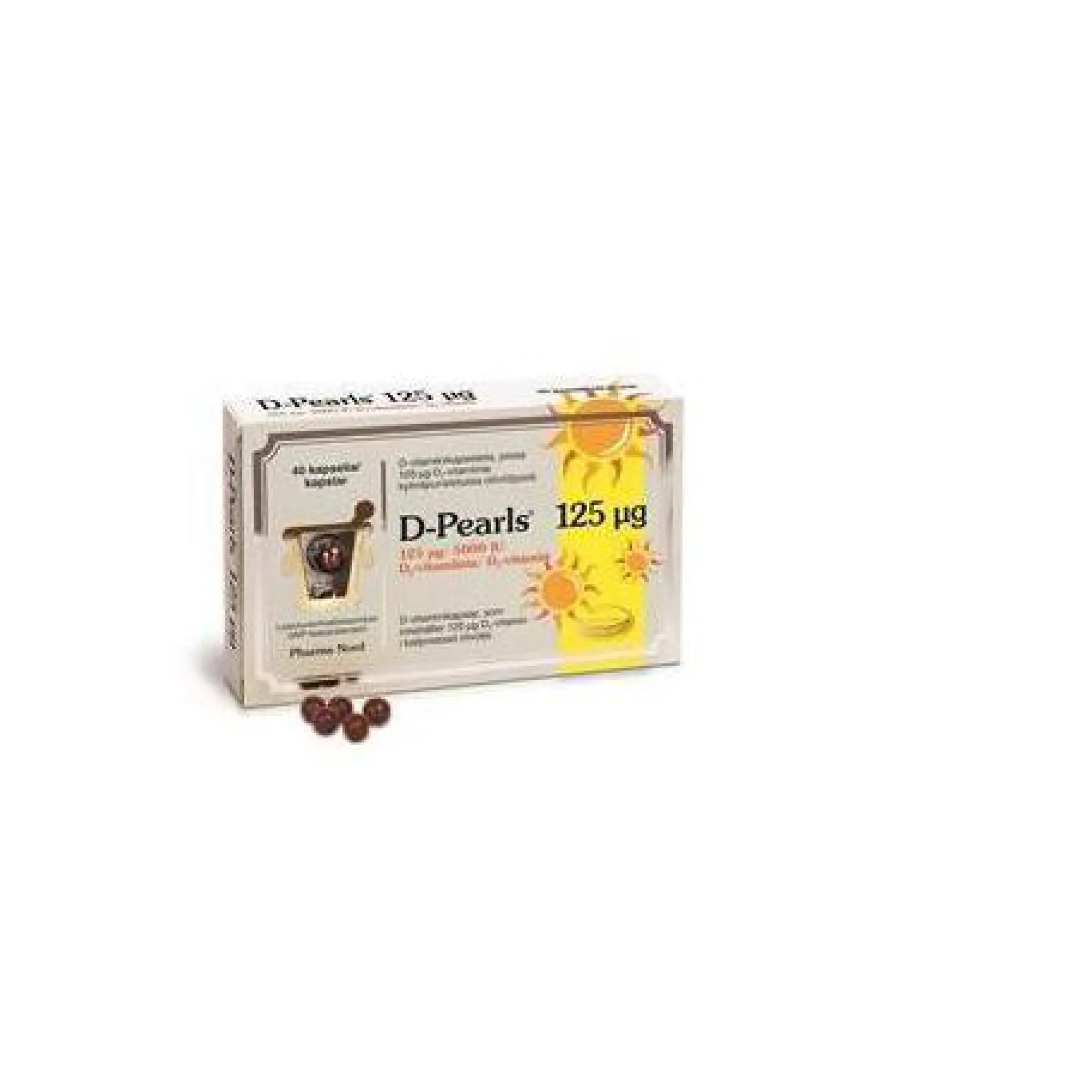 D-Pearls 125 mikrog -kapselit kylmäpuristetussa oliiviöljyssä