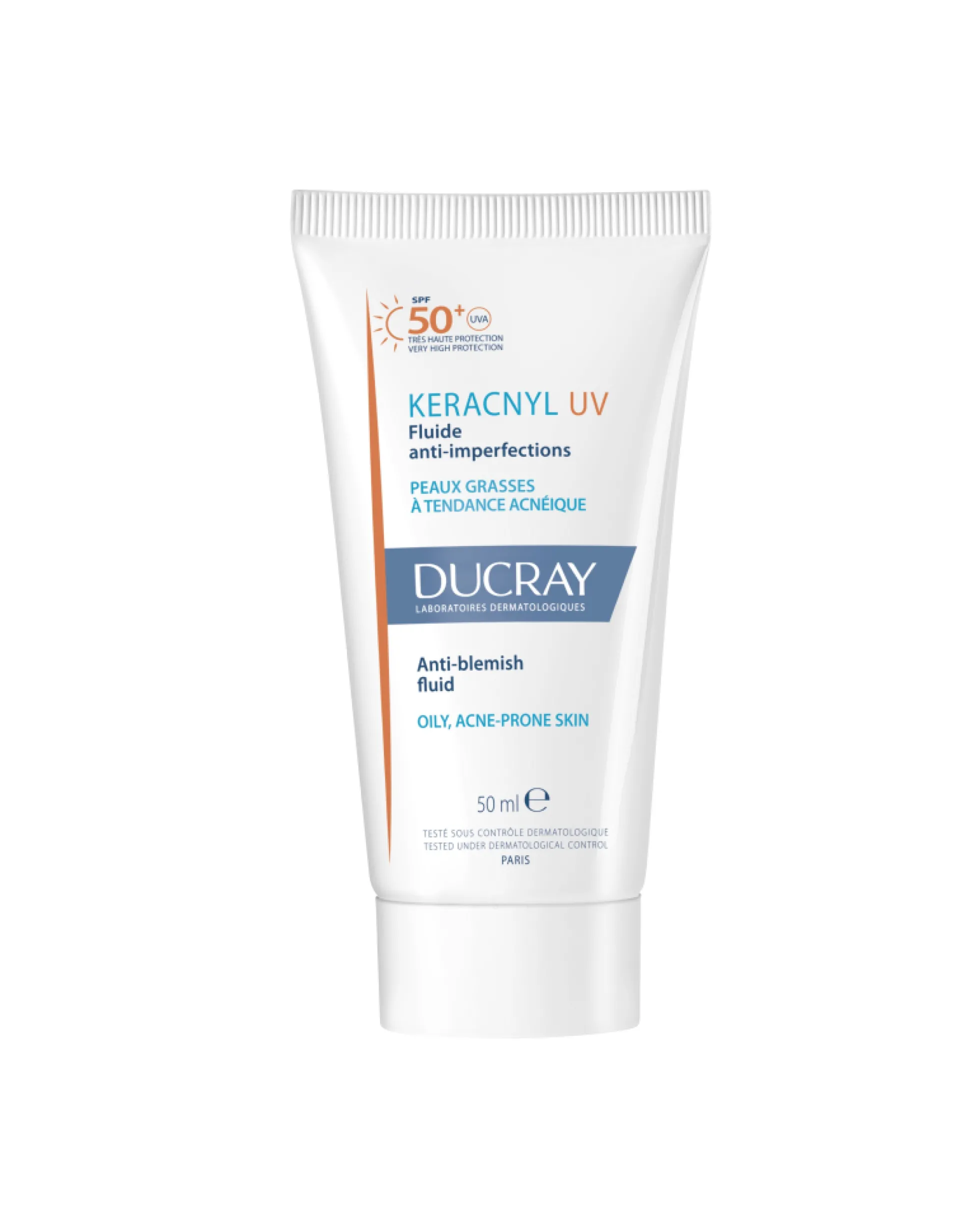 Ducray Keracnyl UV50+ Anti-Blemish Fluid mattapinnan jättävä aurinkovoide 50 ml