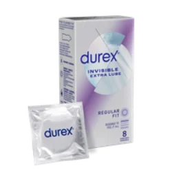Durex Invisible Extra Lube Regular Fit Kondomi 8 kpl