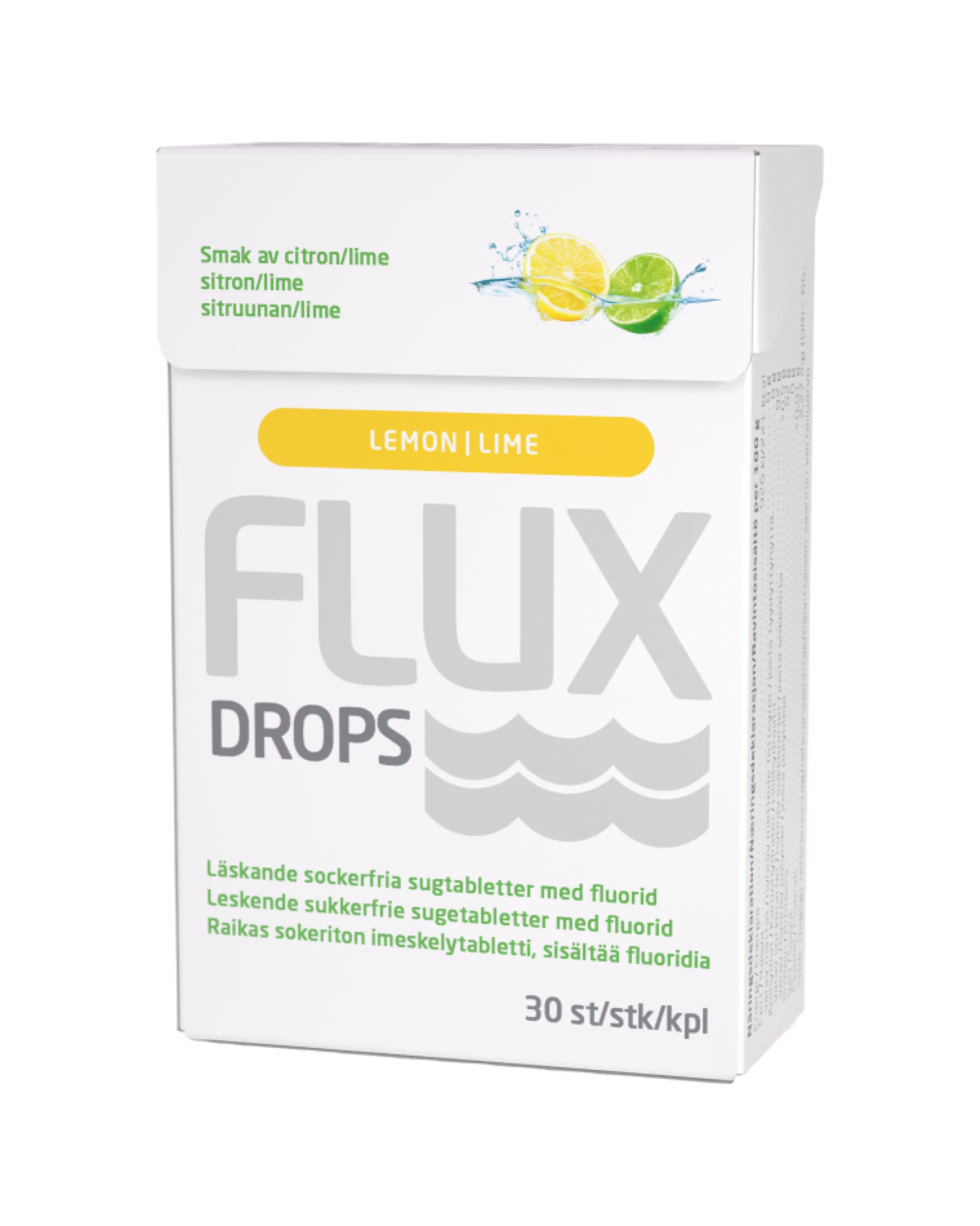 Flux Drops Lemon/Lime -imeskelytabletti kuivan suun hoitoon