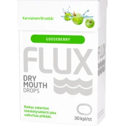 Flux Dry Drops Karviainen -imeskelytabletti kuivan suun hoitoon