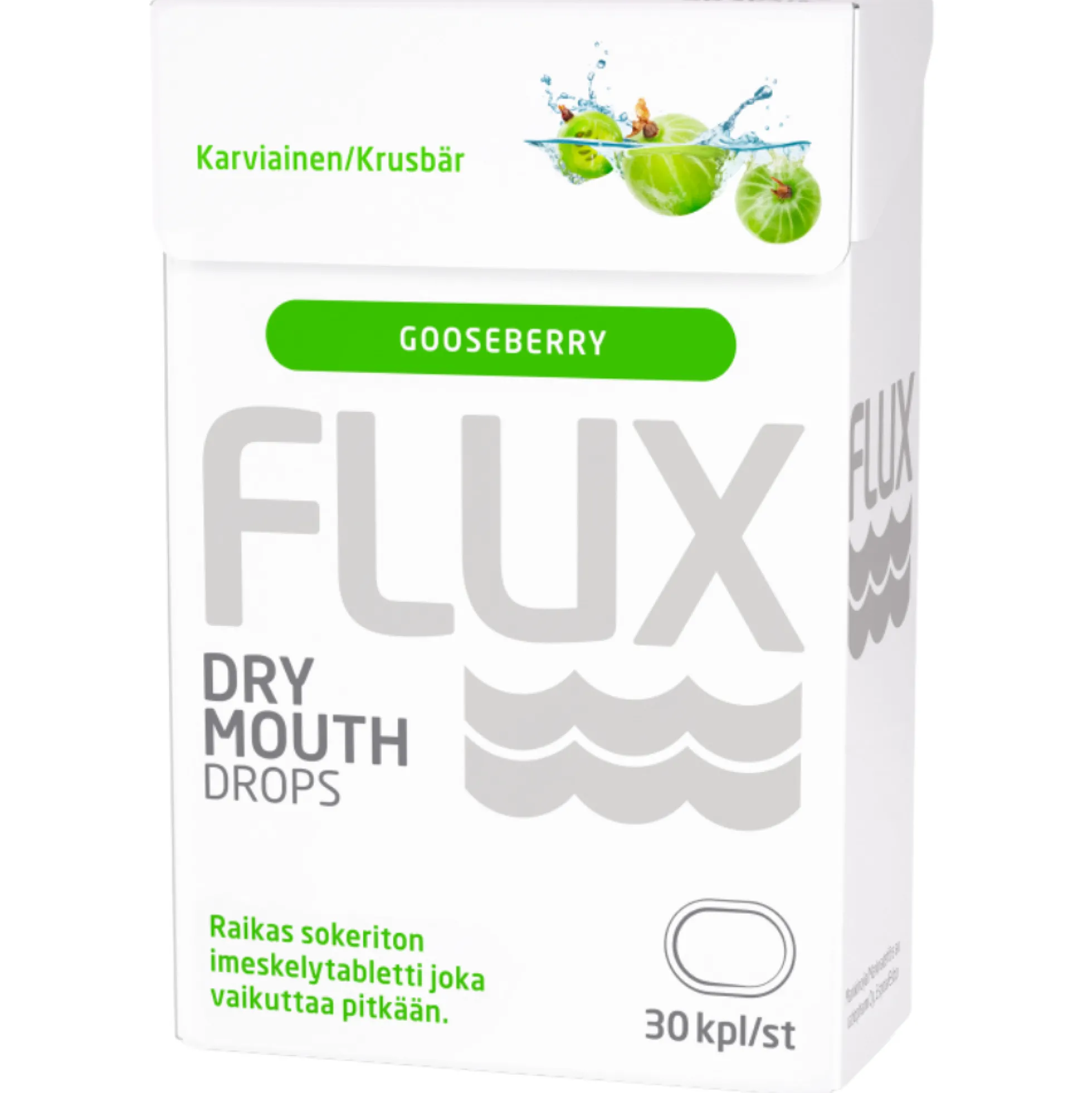 Flux Dry Drops Karviainen -imeskelytabletti kuivan suun hoitoon