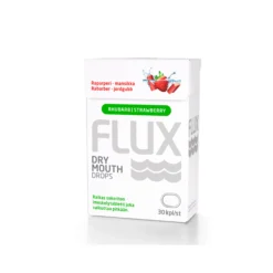 Flux Dry Drops Raparperi-mansikka -imeskelytabletti kuivan suun hoitoon