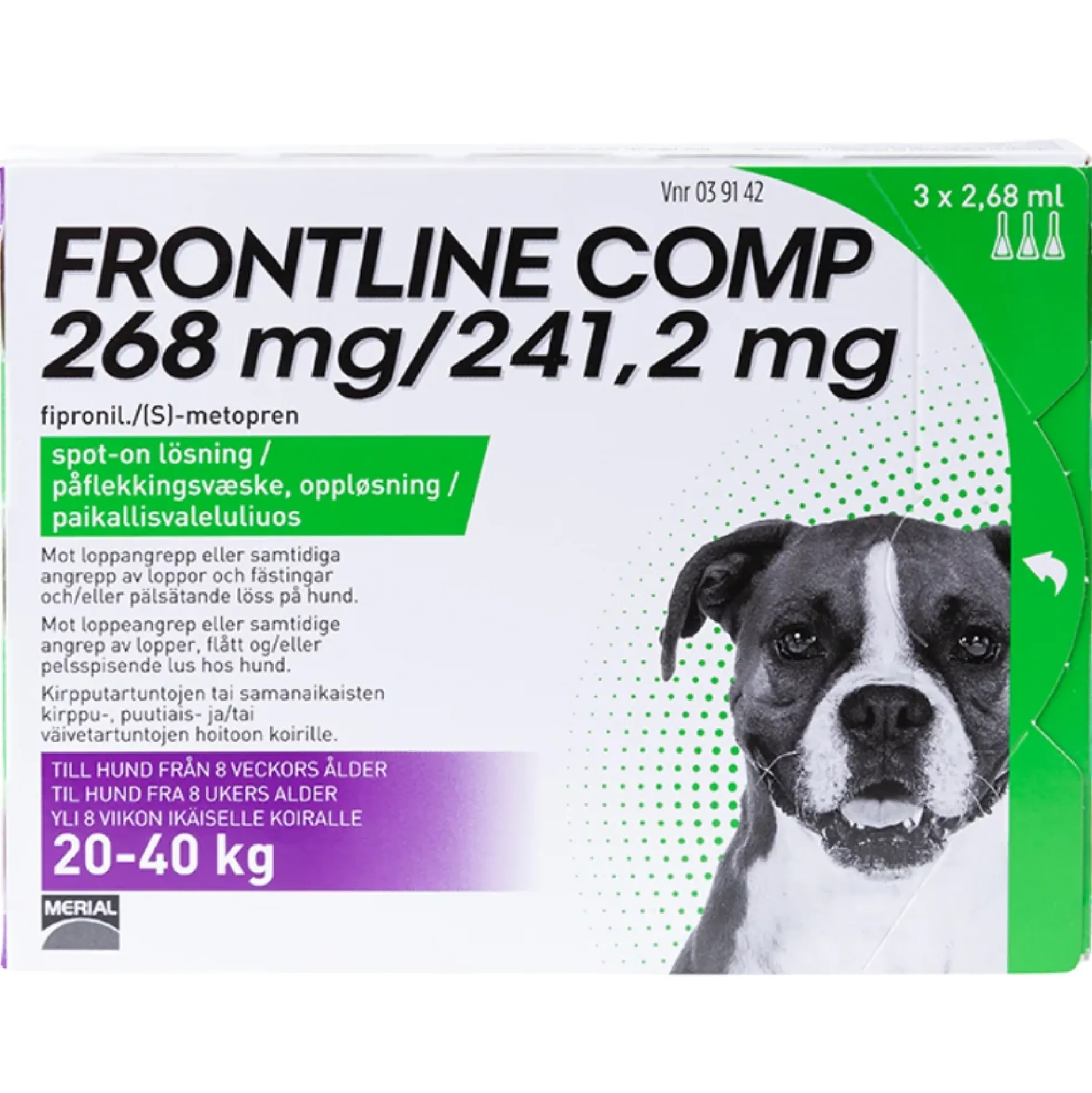 Frontline Comp -paikallisvaleluliuos koirille eri kokoja