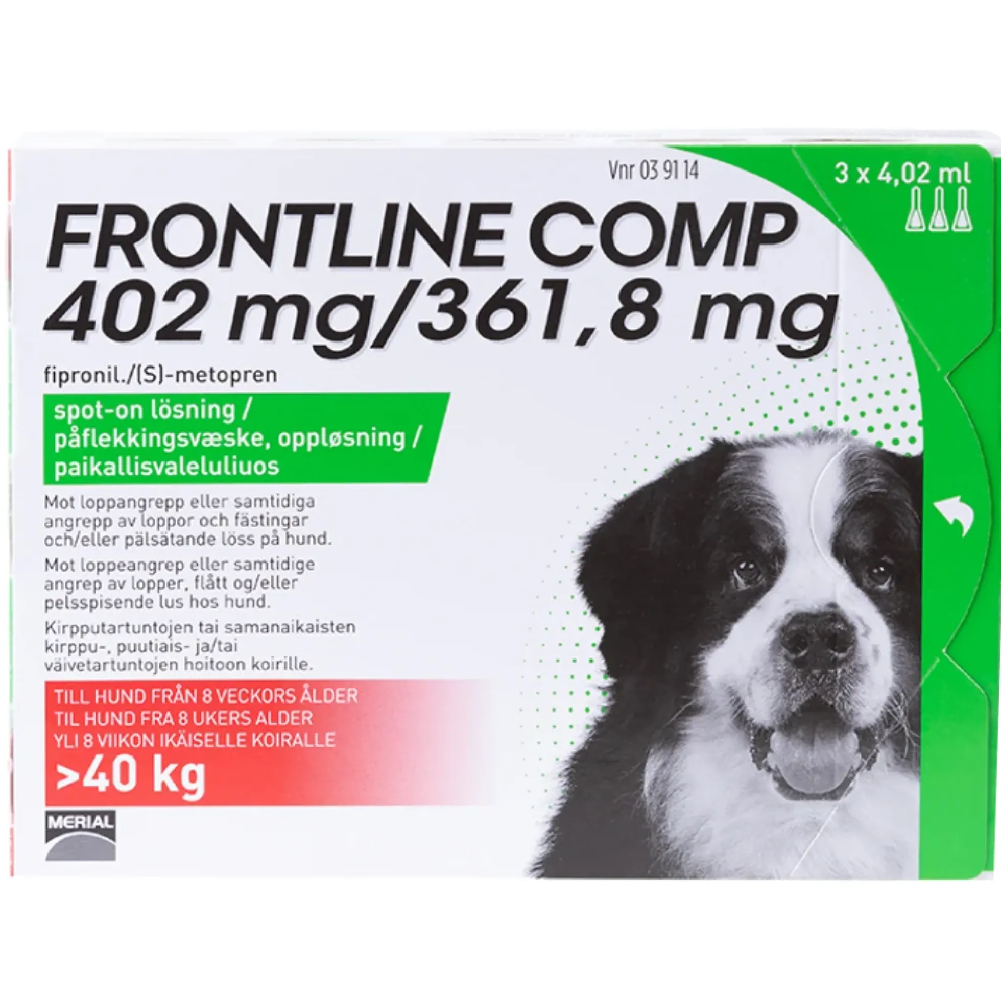 Frontline Comp -paikallisvaleluliuos koirille eri kokoja