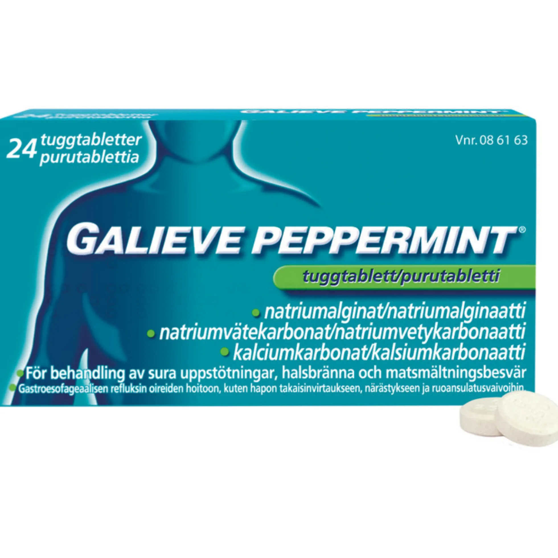 Galieve Peppermint 250/133,5/80 mg -purutabletti närästykseen