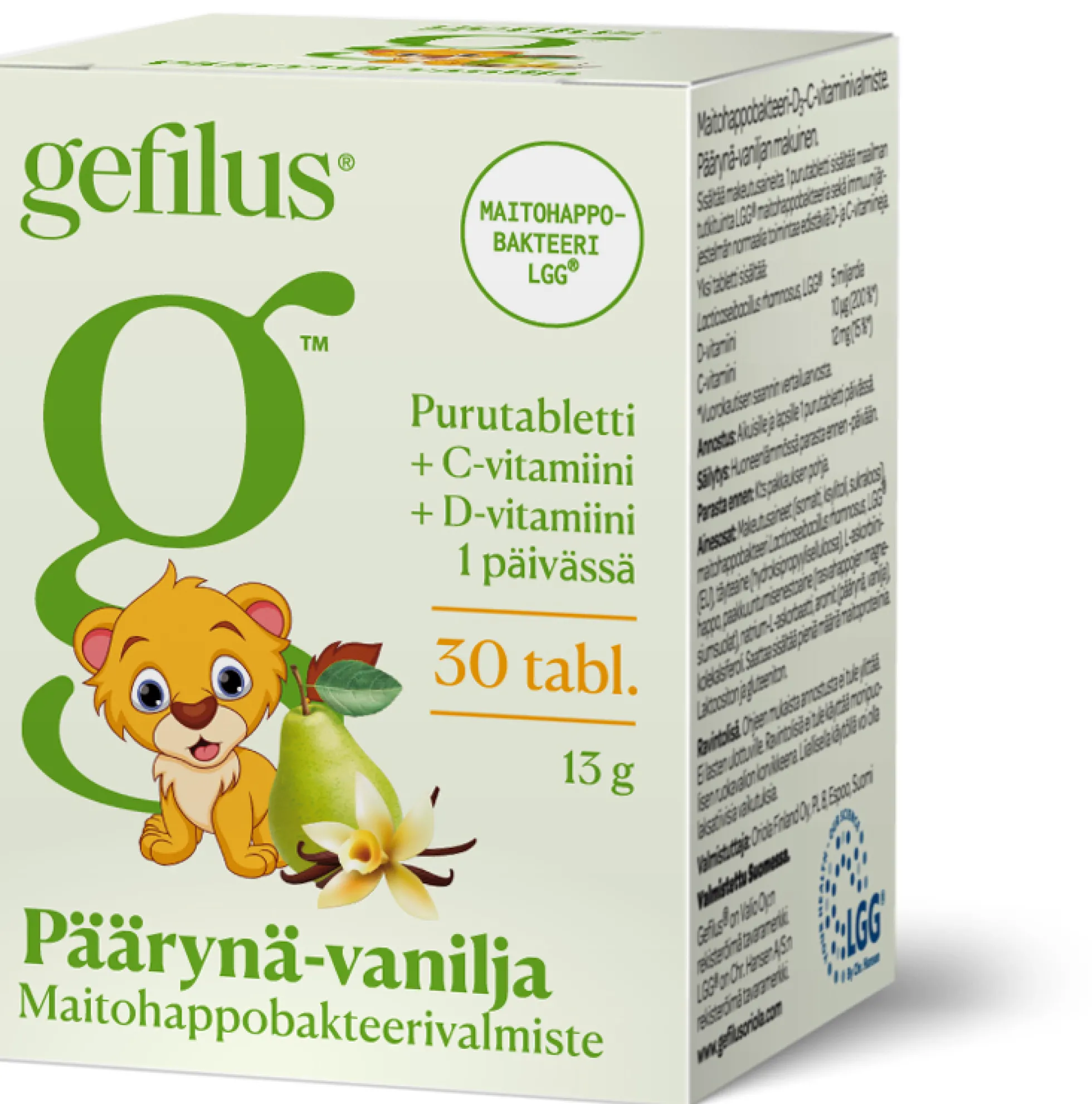 Gefilus + D Päärynä 30 purutablettia