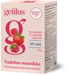 Gefilus vadelma-mansikka purutabletti eri kokoja