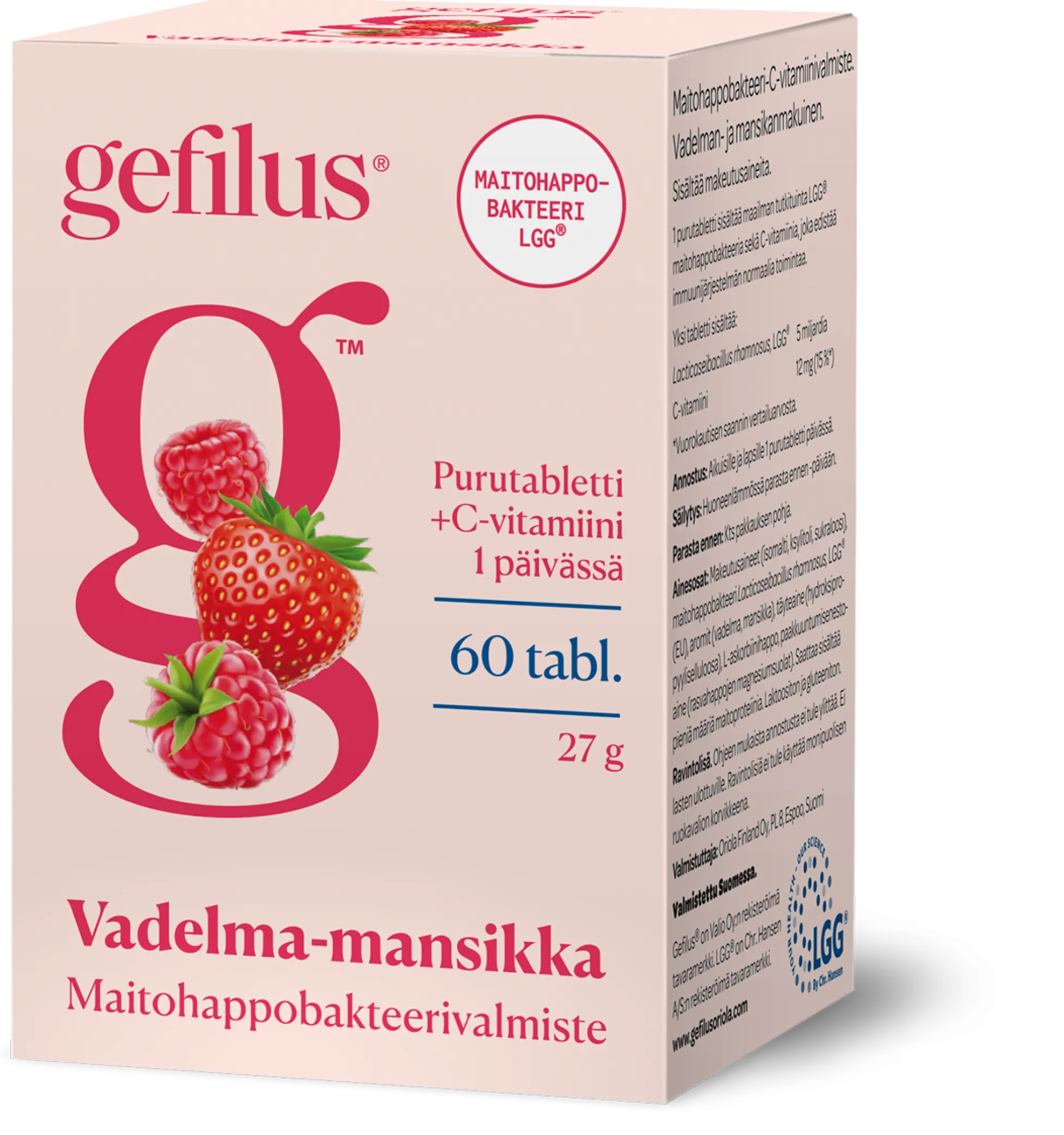 Gefilus vadelma-mansikka purutabletti eri kokoja