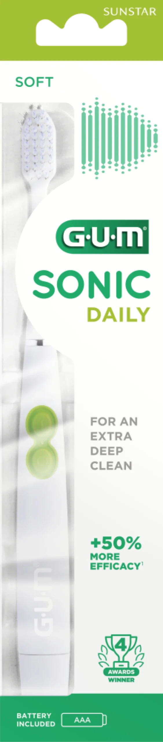 GUM Sonic Daily paristohammasharja sis. paristo valkoinen 1 kpl