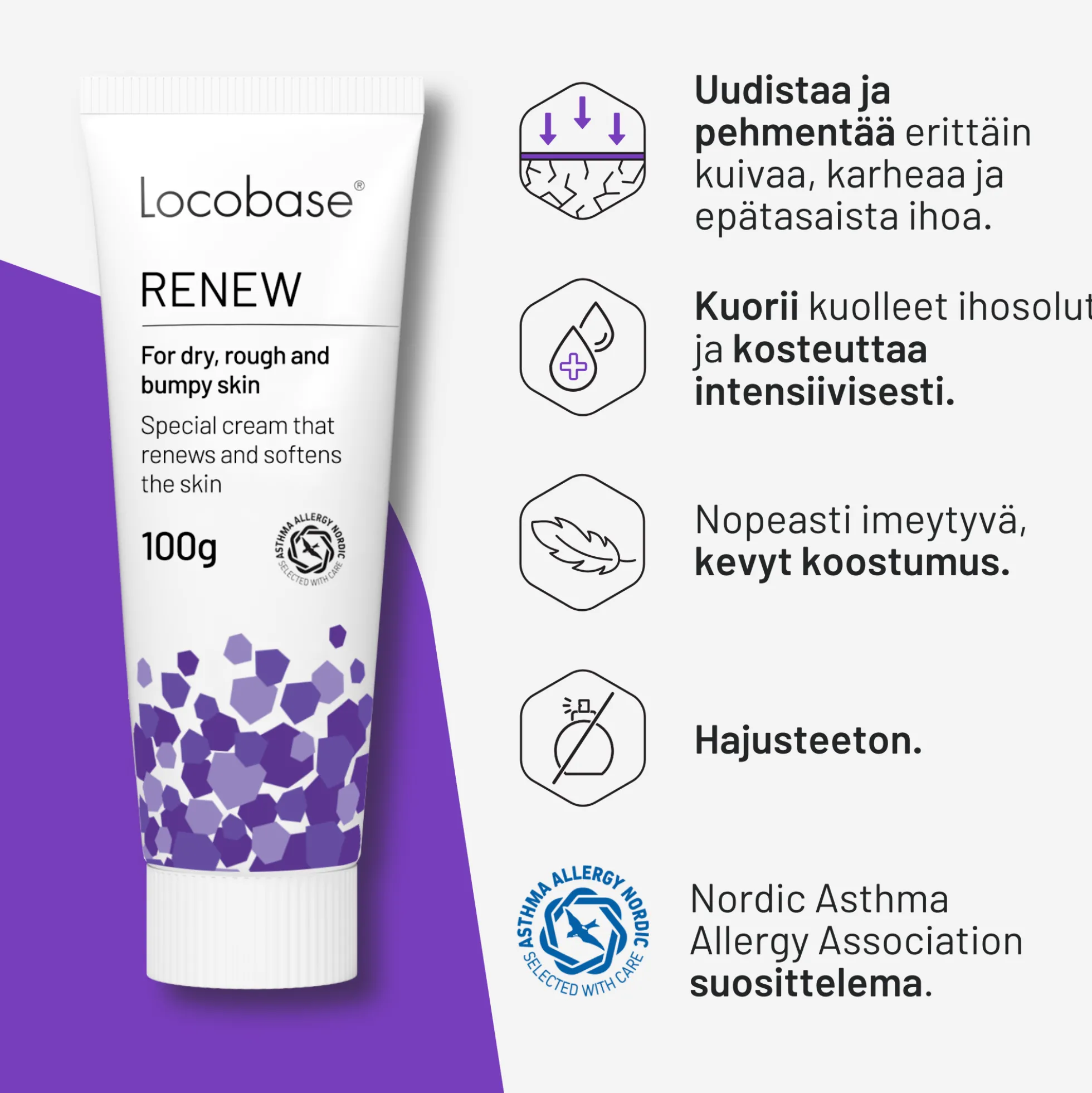 Locobase Renew voide 100 g -kuoriva ja kosteuttava voide kuivalle, kovettuneelle ja hilseilevälle iholle