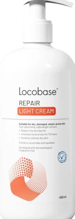 Locobase Repair Light Cream 100 / 450 ml -nopeasti imeytyvä, kevyt voide kasvoille ja vartalolle