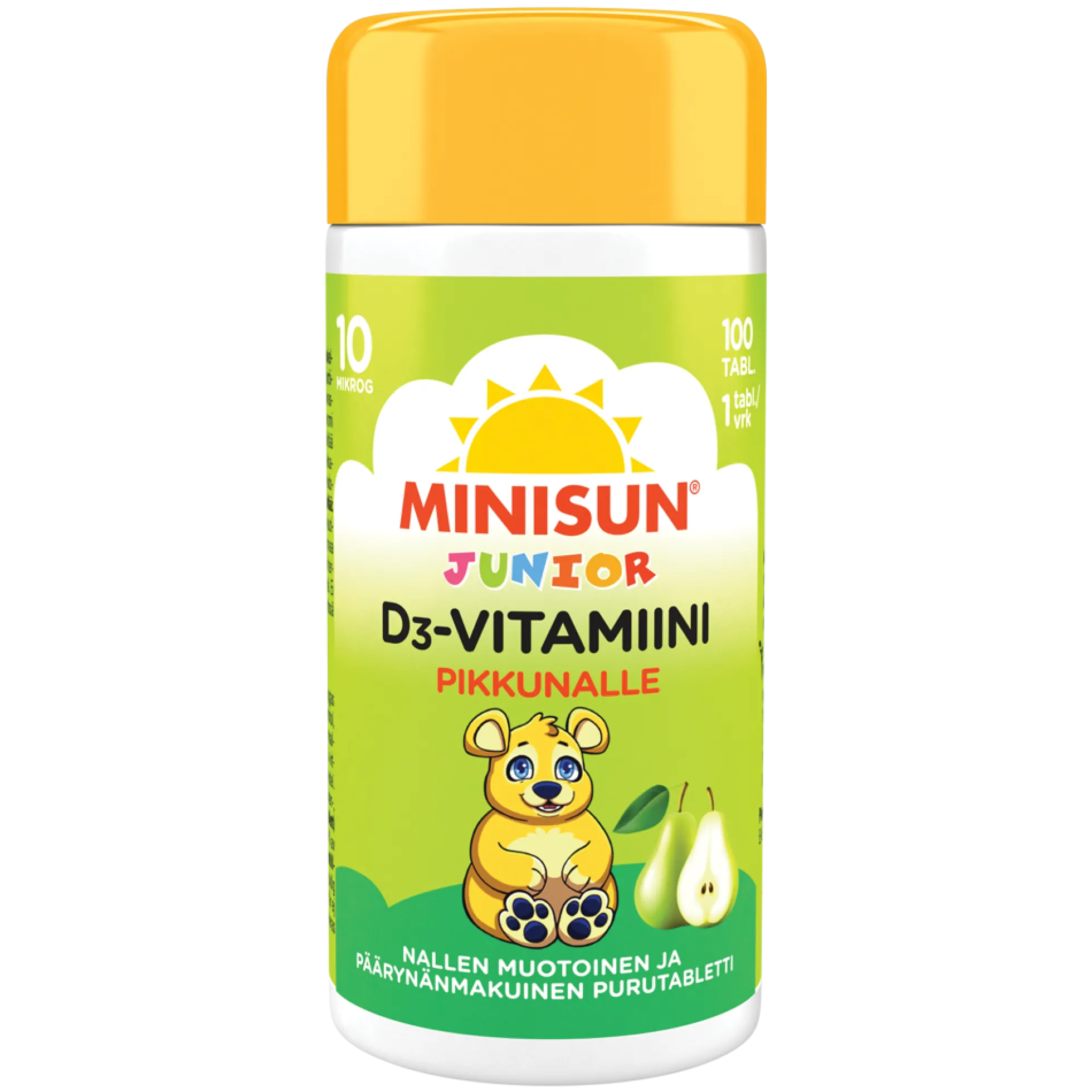 Minisun D-vitamiini 10 mikrog Päärynä Nalle junior 100 tbl