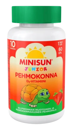 Minisun D-vitamiini Pehmokonna Mansikka 10 mikrog -Eri pakkauskokoja