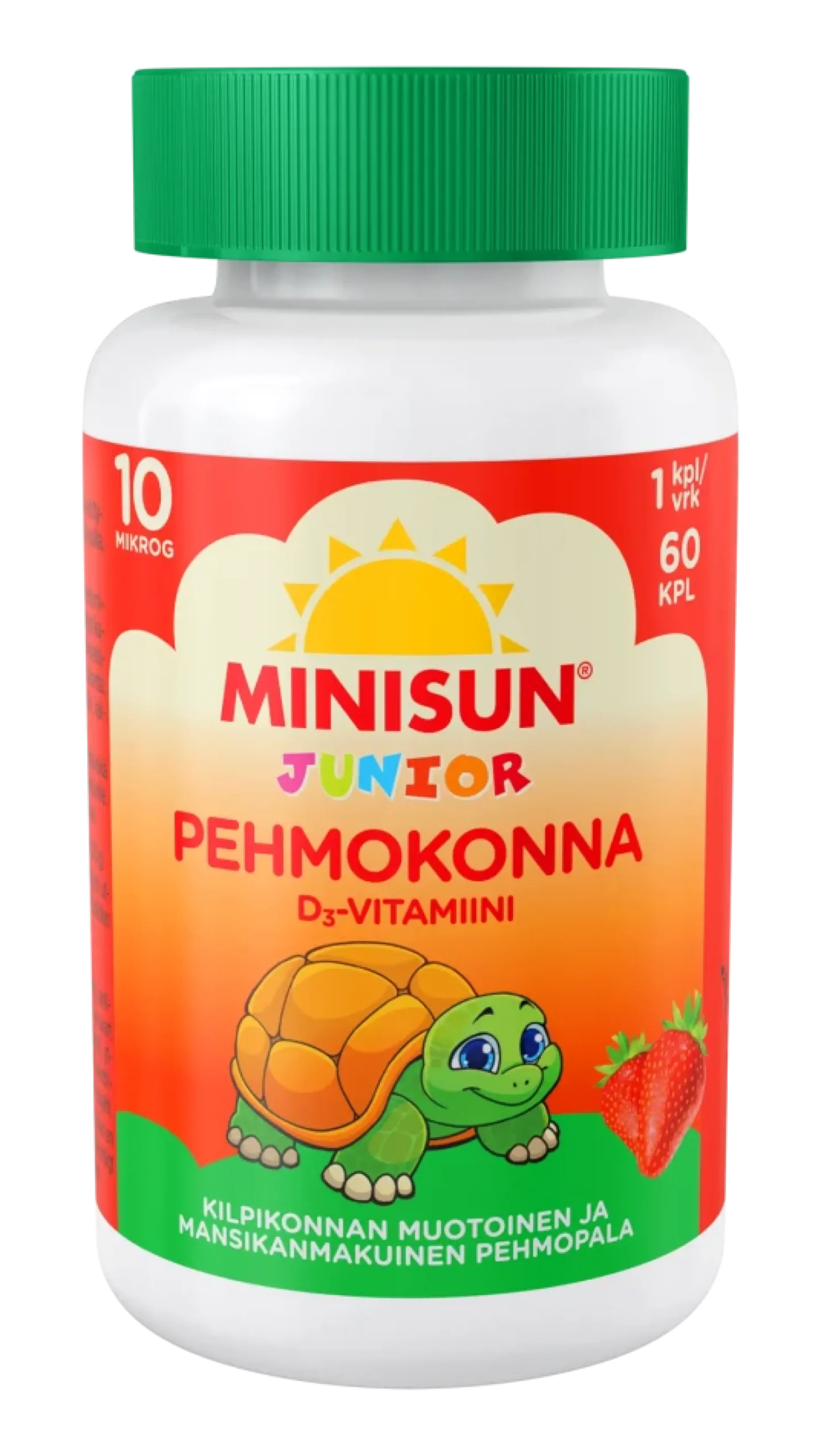 Minisun D-vitamiini Pehmokonna Mansikka 10 mikrog -Eri pakkauskokoja