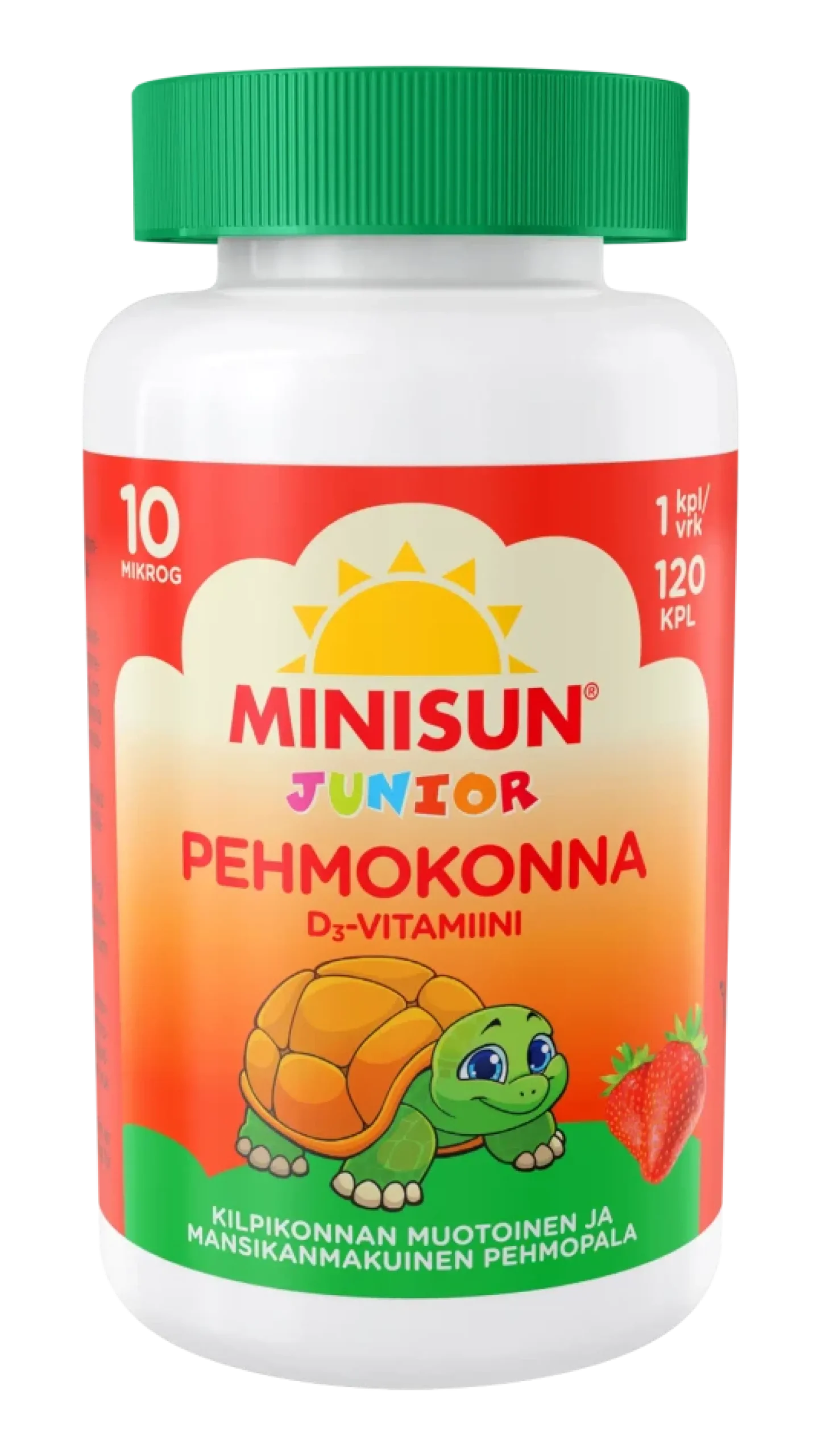 Minisun D-vitamiini Pehmokonna Mansikka 10 mikrog -Eri pakkauskokoja