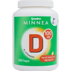 Minnea D-vitamiini 100 mikrog kapseli purkki 200 kpl