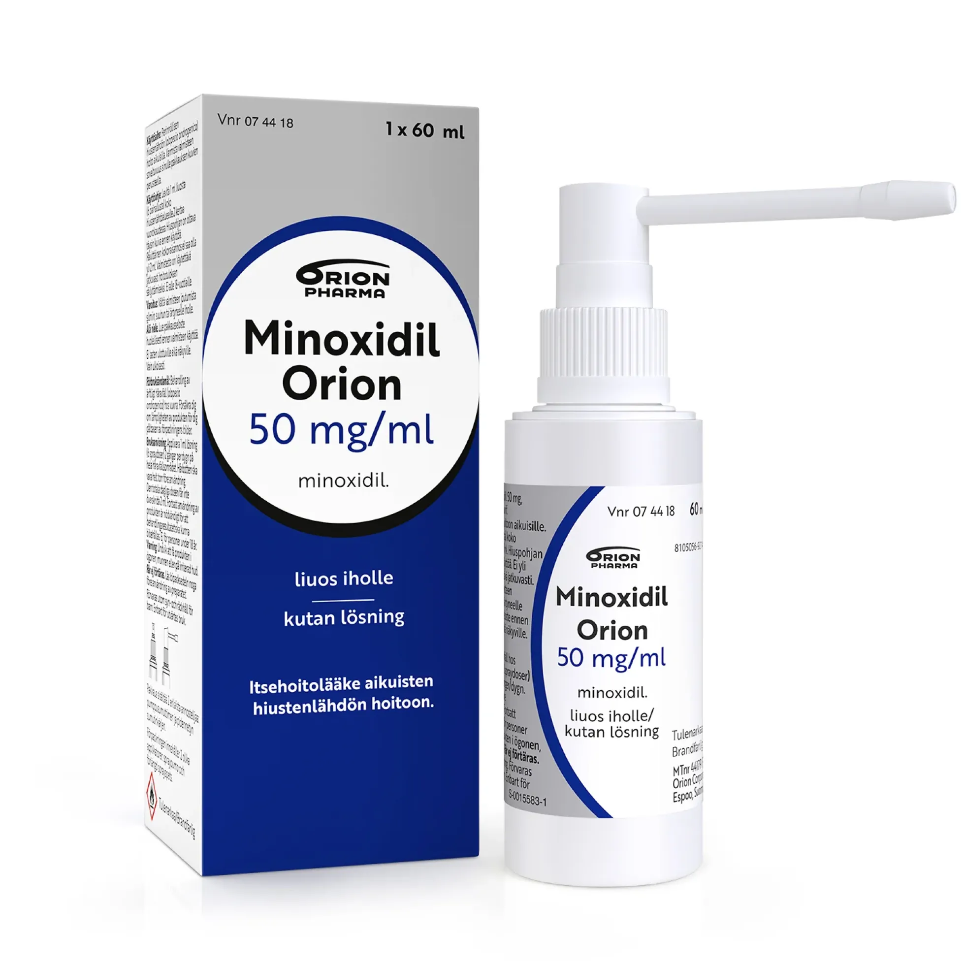Minoxidil Orion 50 mg/ml Liuos Iholle 60 ml -itsehoitolääke hiustenlähtöön